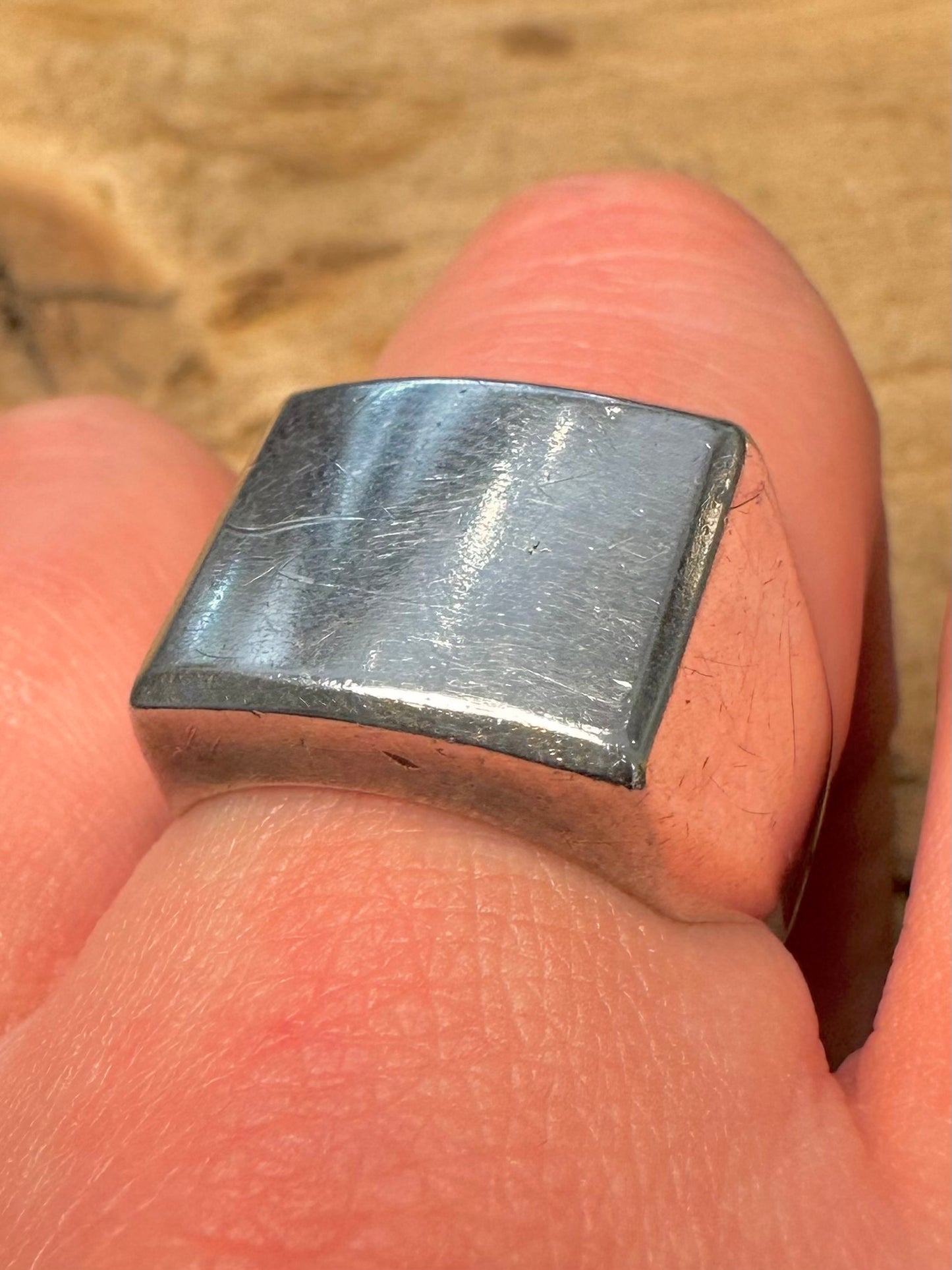 Vintage Signet Square 935 Silver Size T Ring