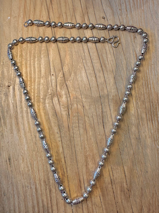 Abstract Engraved Ball and Barn Link 925 Sterling Silver 25.8 inch Necklace