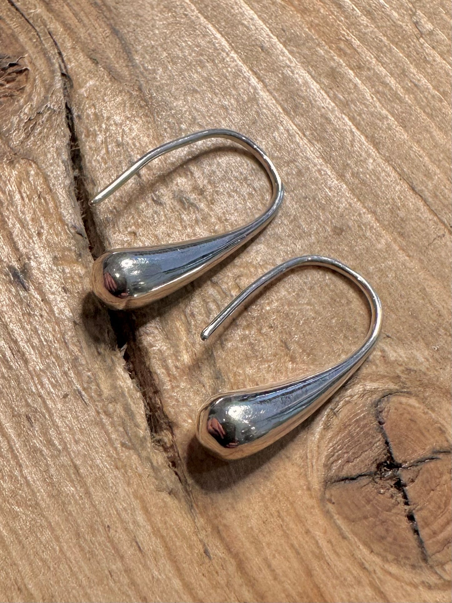 Modernist Curved Teardrop 925 Silver Earrings