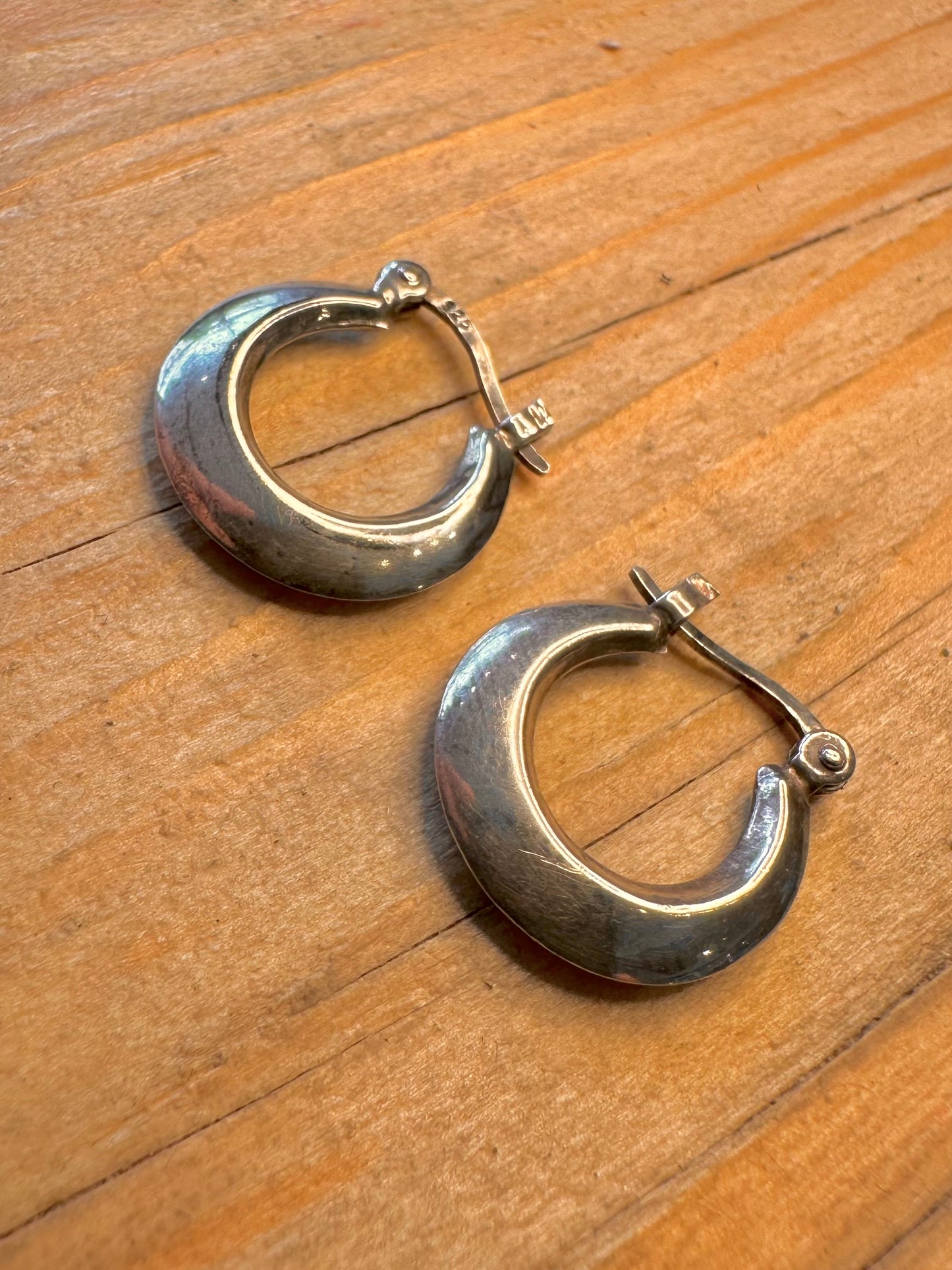 Vintage Small Chunky Hoops 925 Sterling Silver Earrings