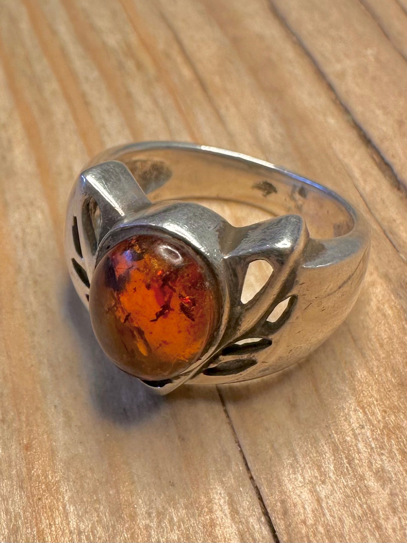 Abstract Amber 925 Sterling Silver Size M1/2 Ring