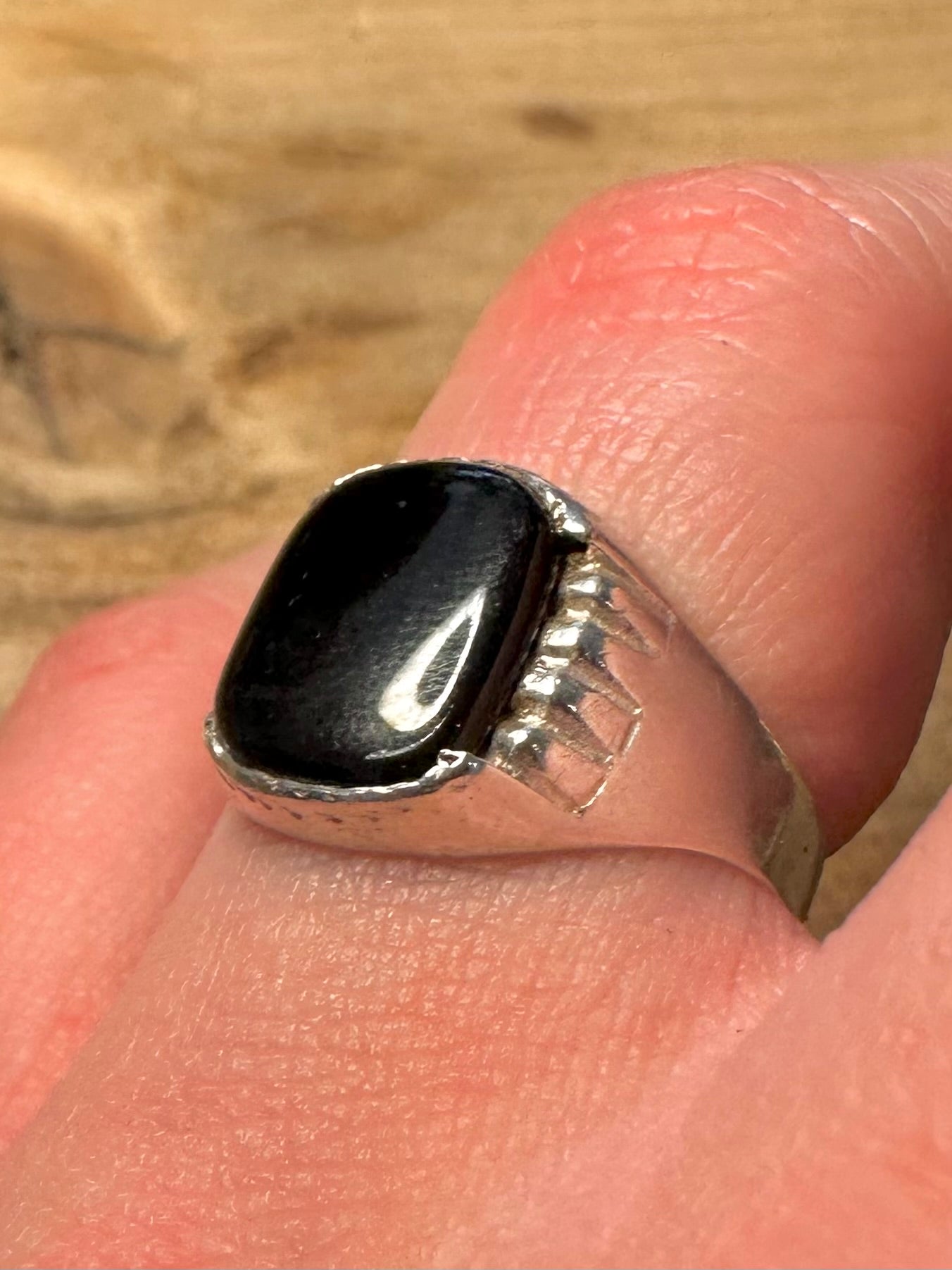 Vintage Black Stone Signet 925 Silver Size Q1/2 Ring