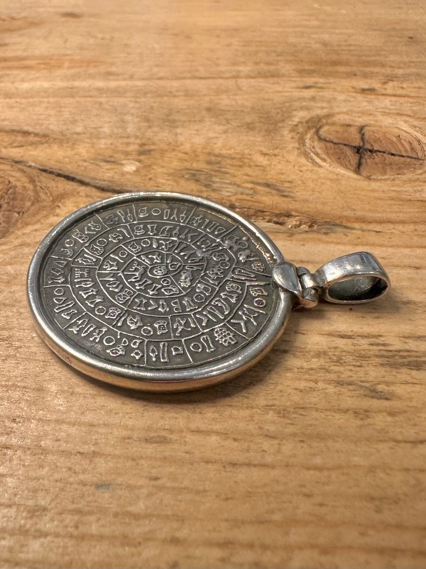 Vintage Aztec Calendar Circle 925 Silver Pendant