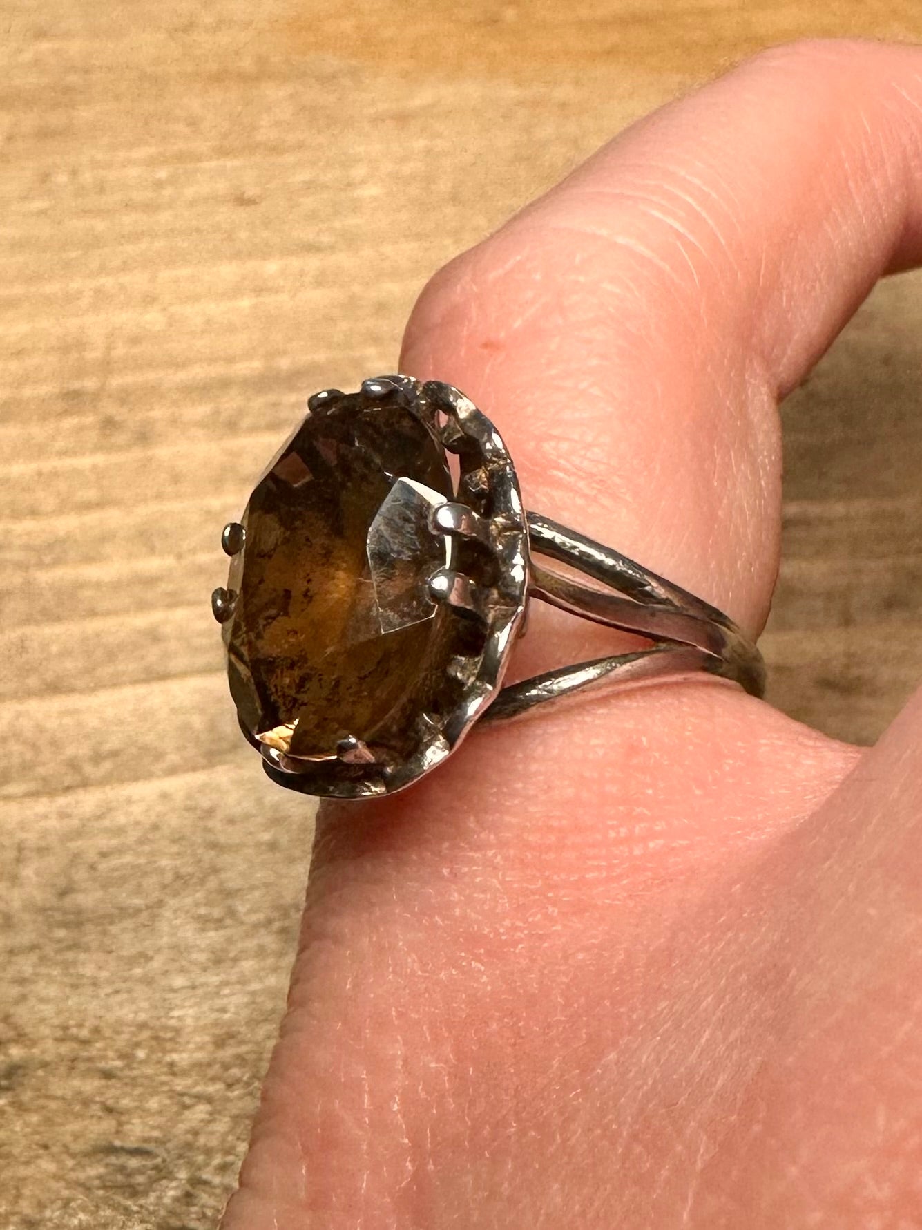 Vintage 1978 Smokey Quarts 925 Silver Size L Ring