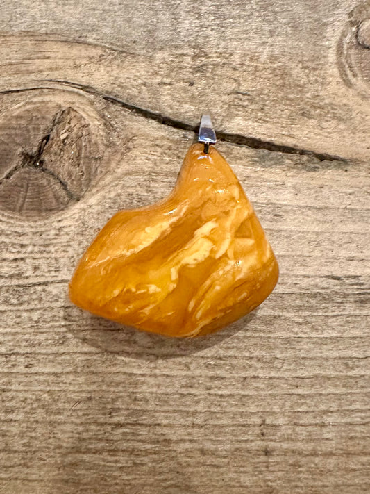 Vintage Raw Butterscotch Amber 925 Silver Pendant