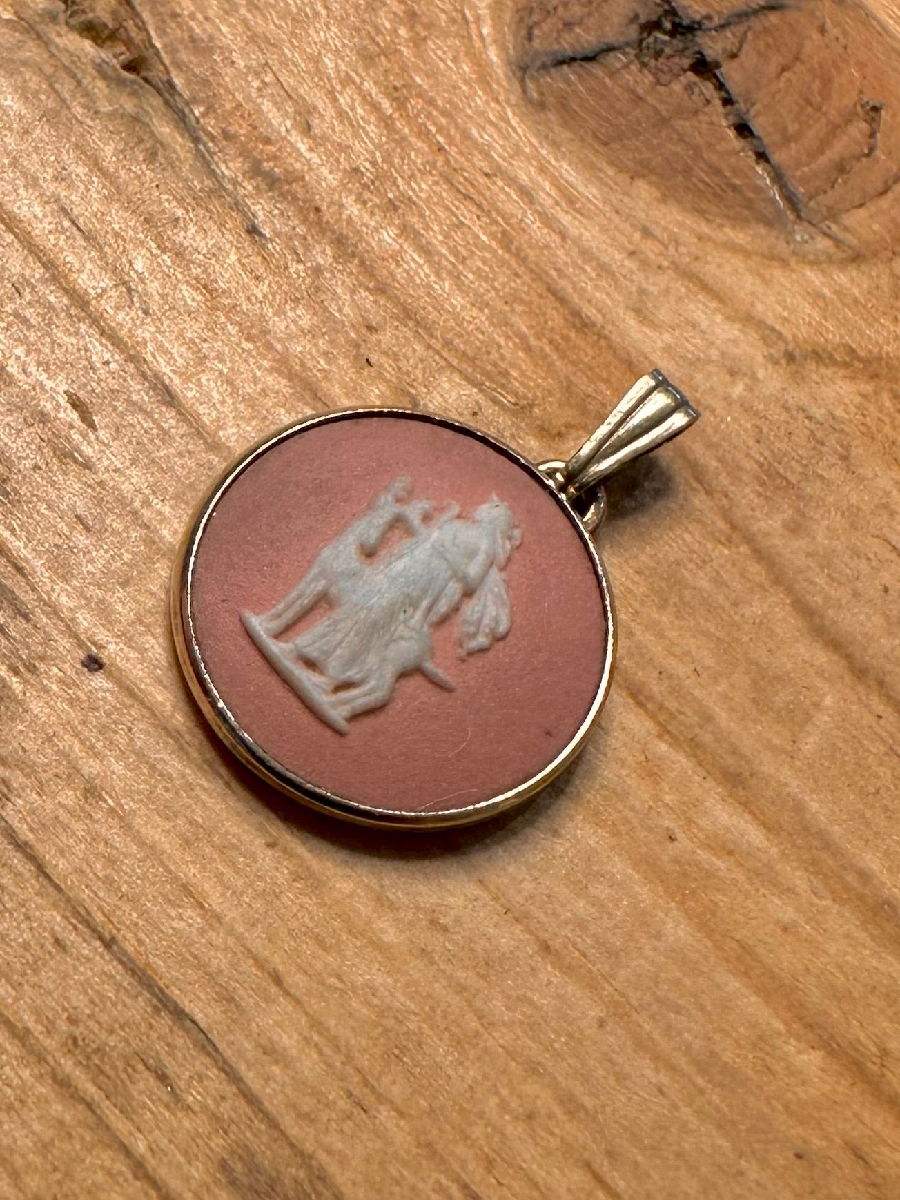 Vintage 1959 Pink Wedgwood Maker JW Gold on 925 Silver Pendant
