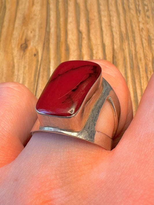 Polished Red Jasper 925 Sterling Silver Size T1\2 Ring