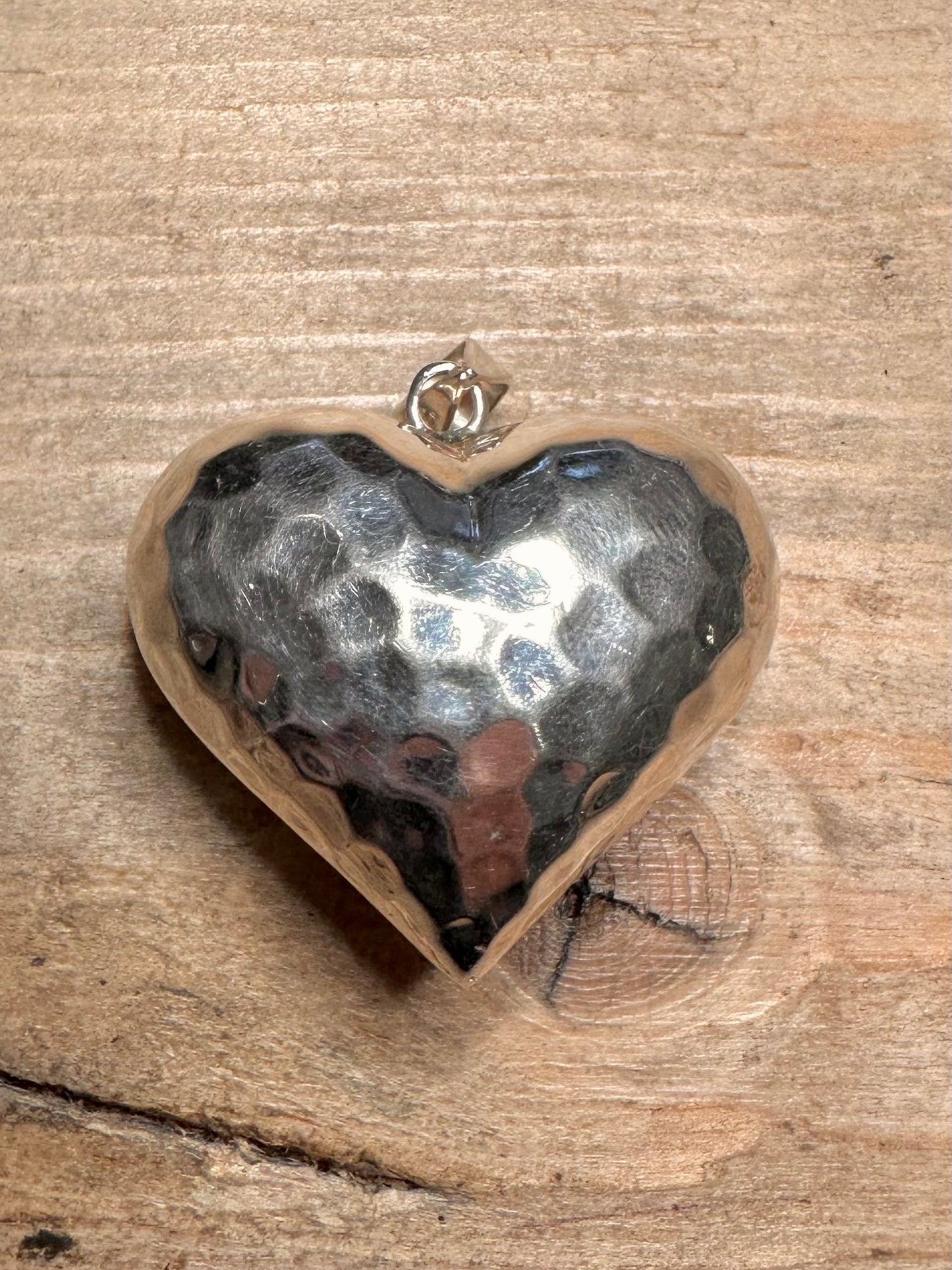 Abstract Hammered Large Puff Heart 925 Silver Pendant