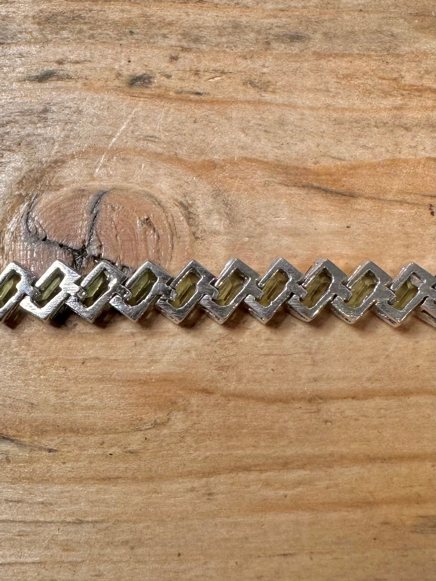 Vintage Green Stone 925 Silver Tennis Bracelet