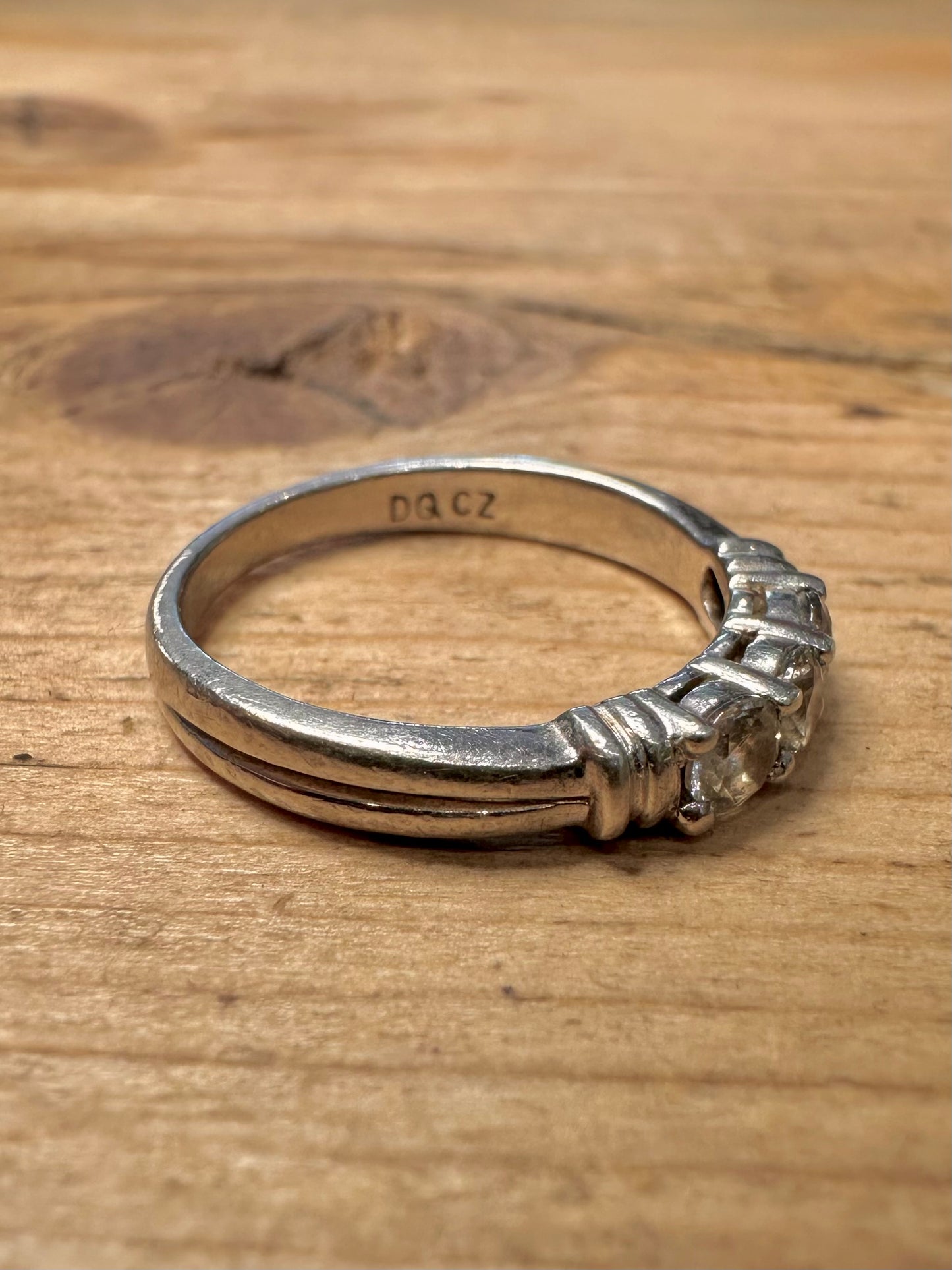 Vintage White DQ CZ 925 Silver Size N Ring