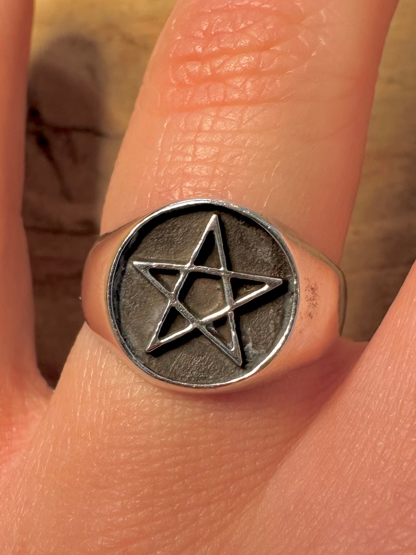 Vintage Pentagram Signet 925 Silver Size R Ring