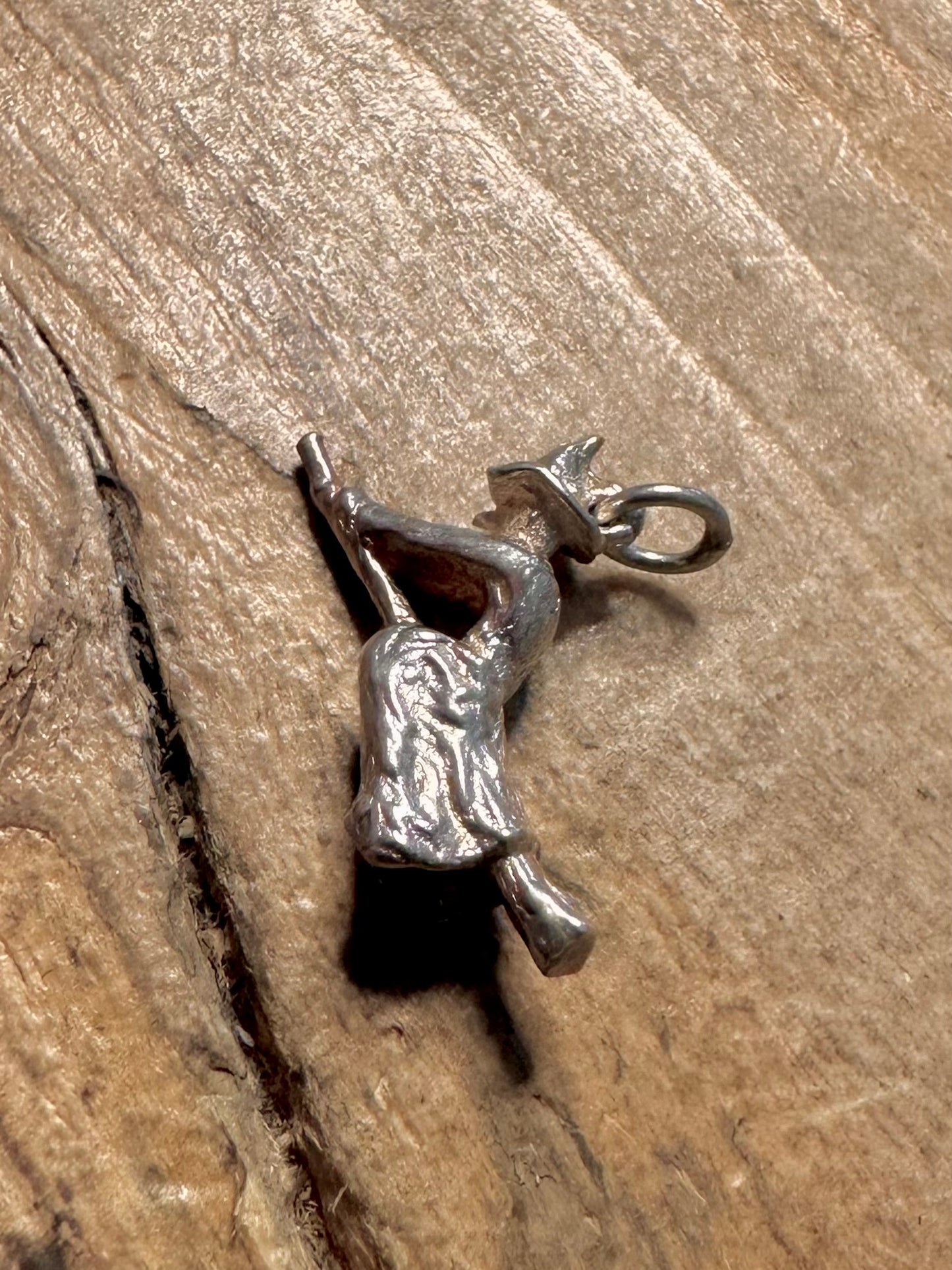 Vintage Witch on Broomstick 925 Silver Charm Pendant