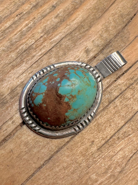 Vintage Navajo Raw Turquoise Maker GD 925 Sterling Silver Pendant