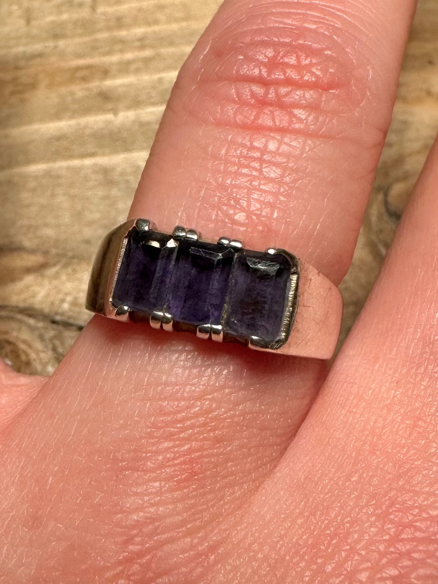 Vintage Dark Purple Stone 925 Silver Size R Ring