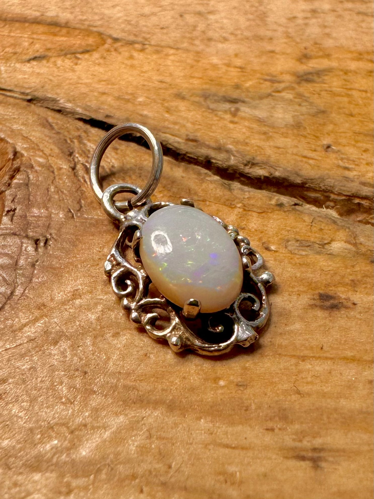 Vintage Opal Filigree 925 Silver Pendant