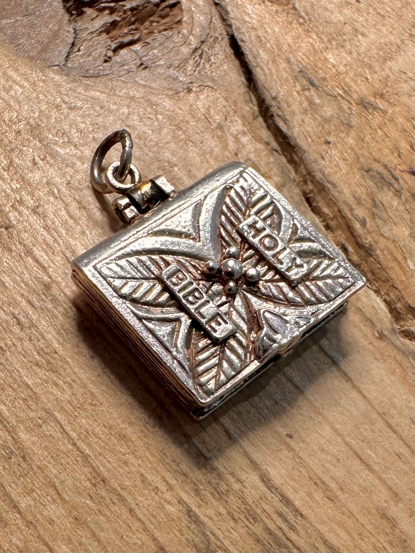 Vintage Holy Bible Book with Paper 925 Silver Charm Pendant