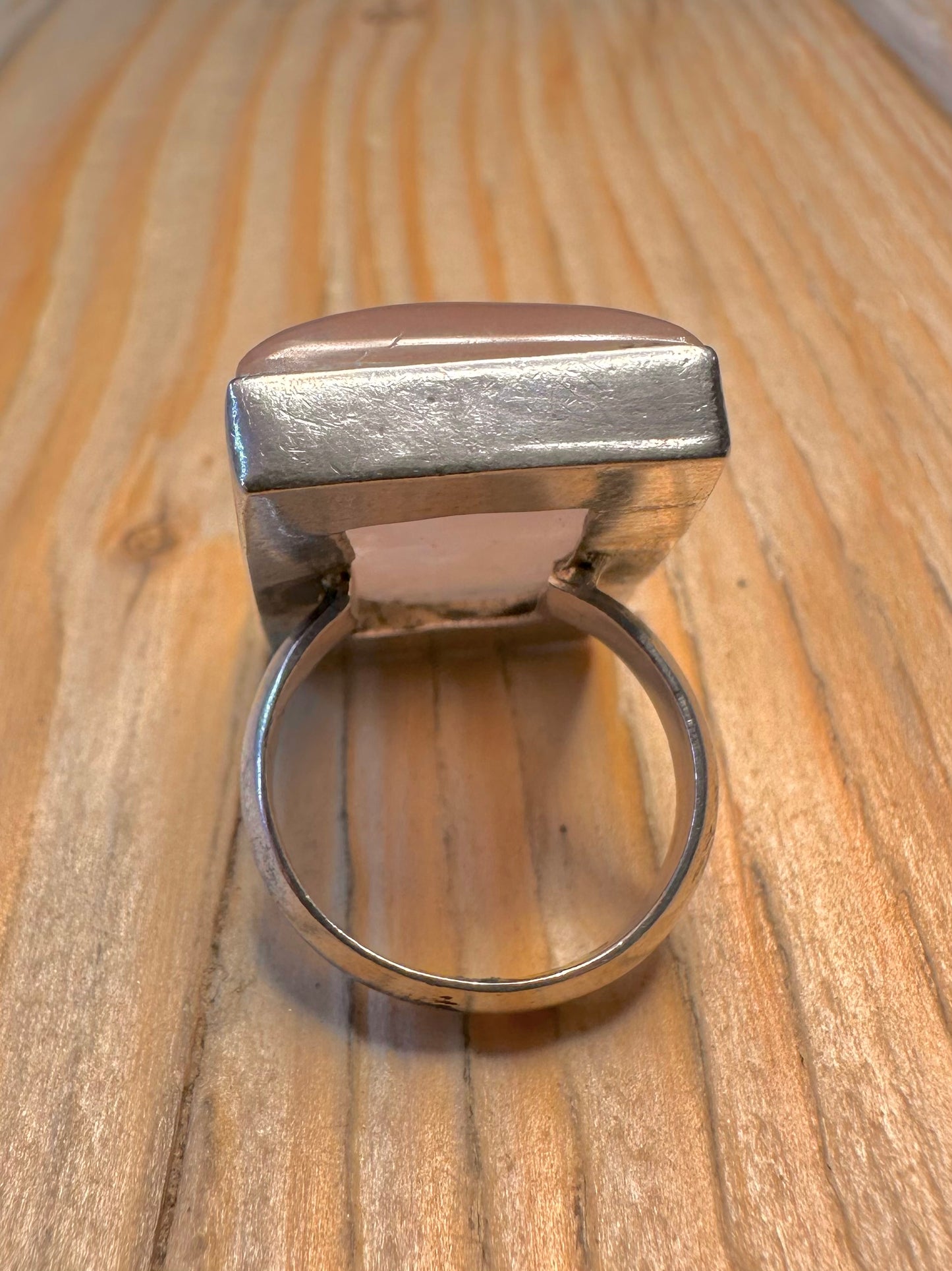 Vintage Rose Quarts Rectangle 925 Silver Size M1/2 Ring