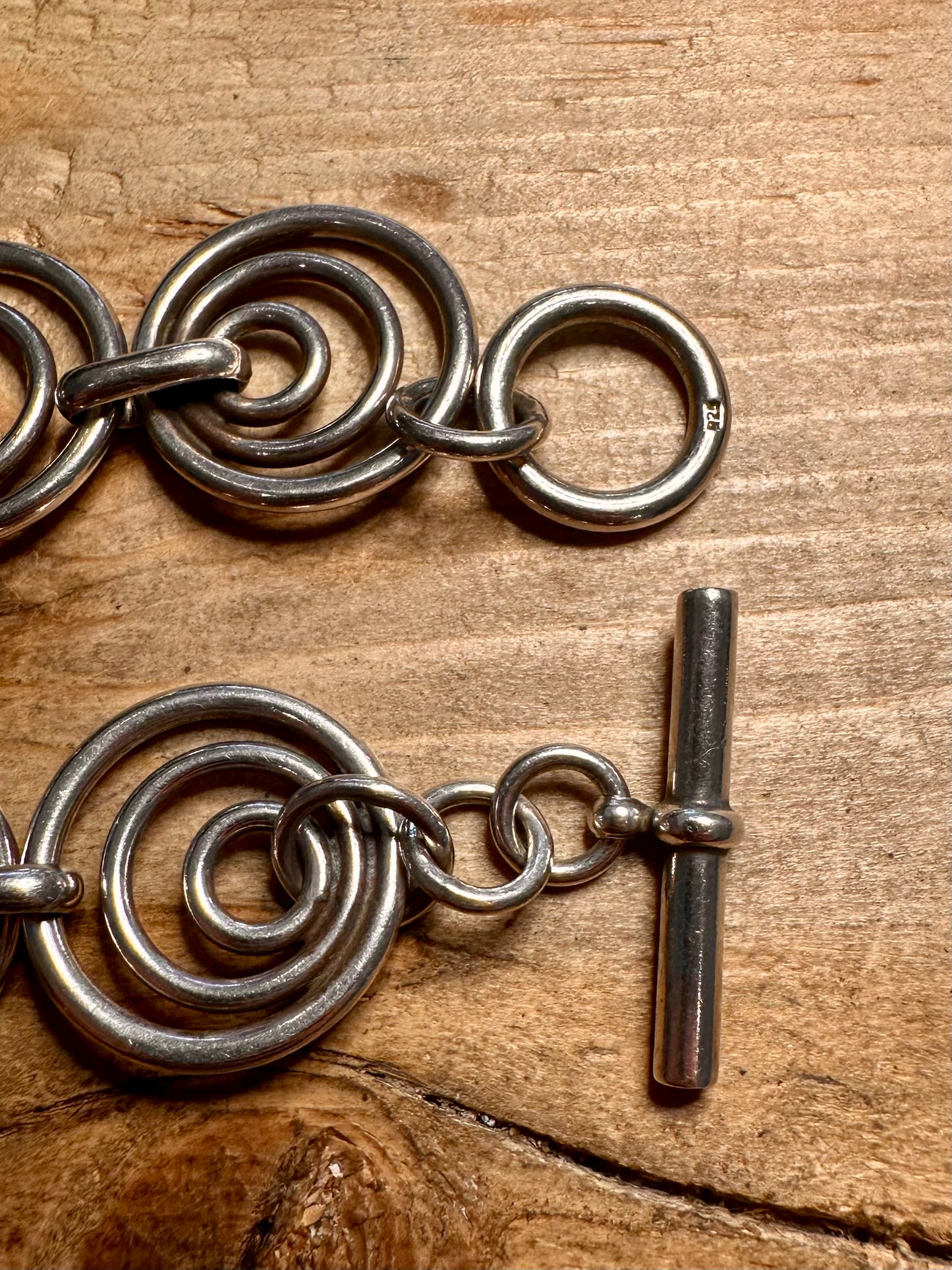Abstract Circle Link Chunky T Bar Clasp 925 Silver 7 inch Bracelet