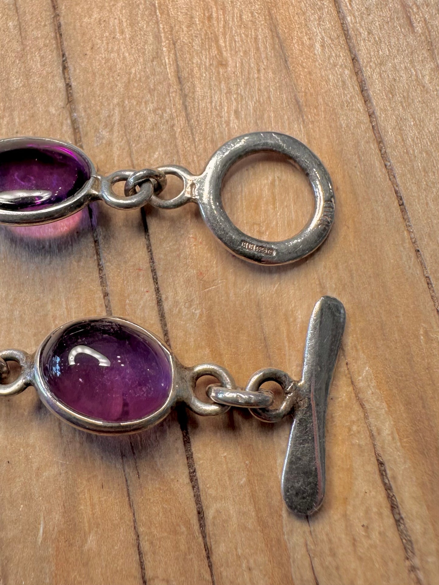 Abstract 2004 Amethyst Circle 925 Sterling Silver 8 inch Bracelet