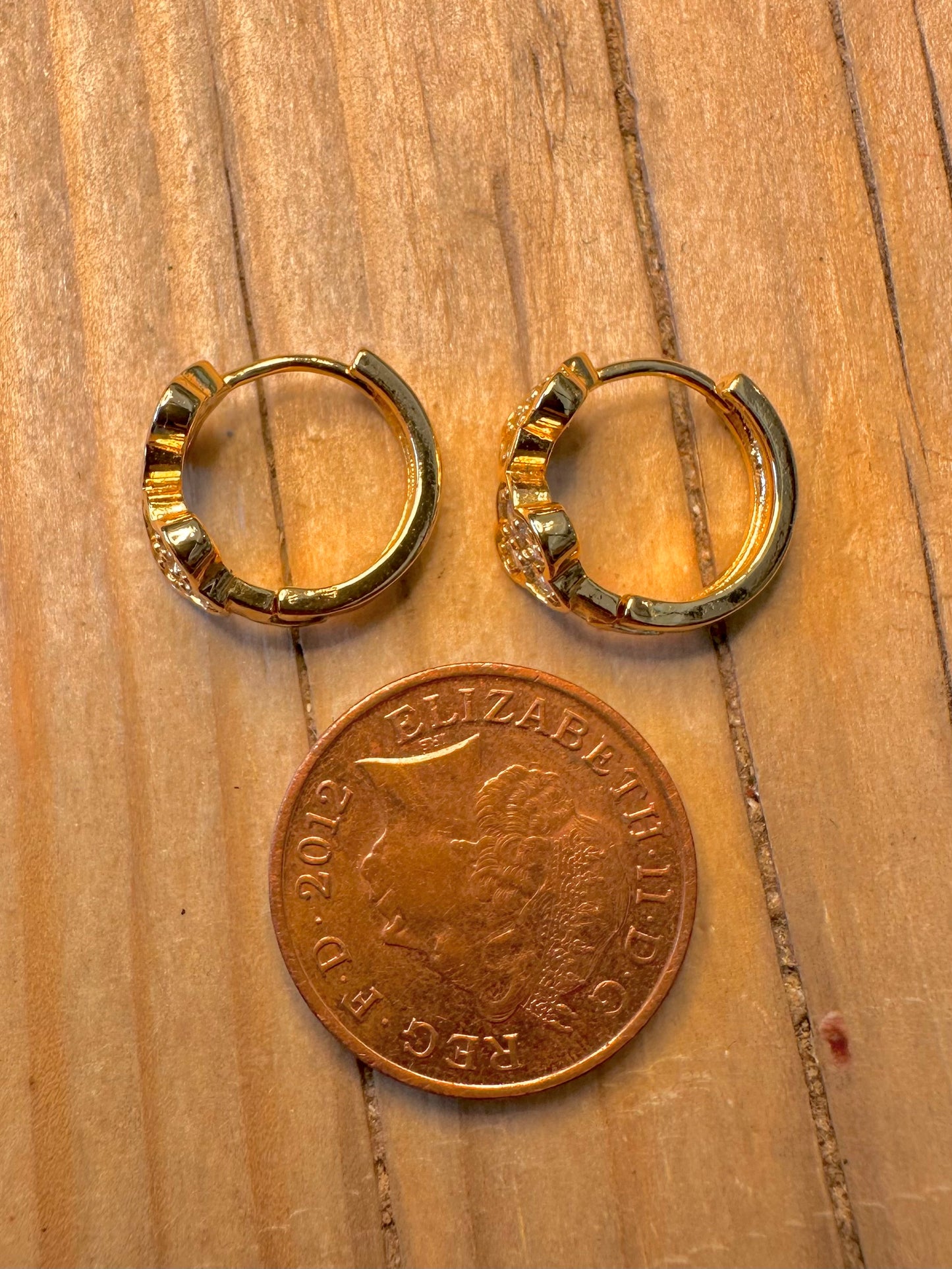 Modern CZ Flower Gold on 925 Silver Hoop Earrings