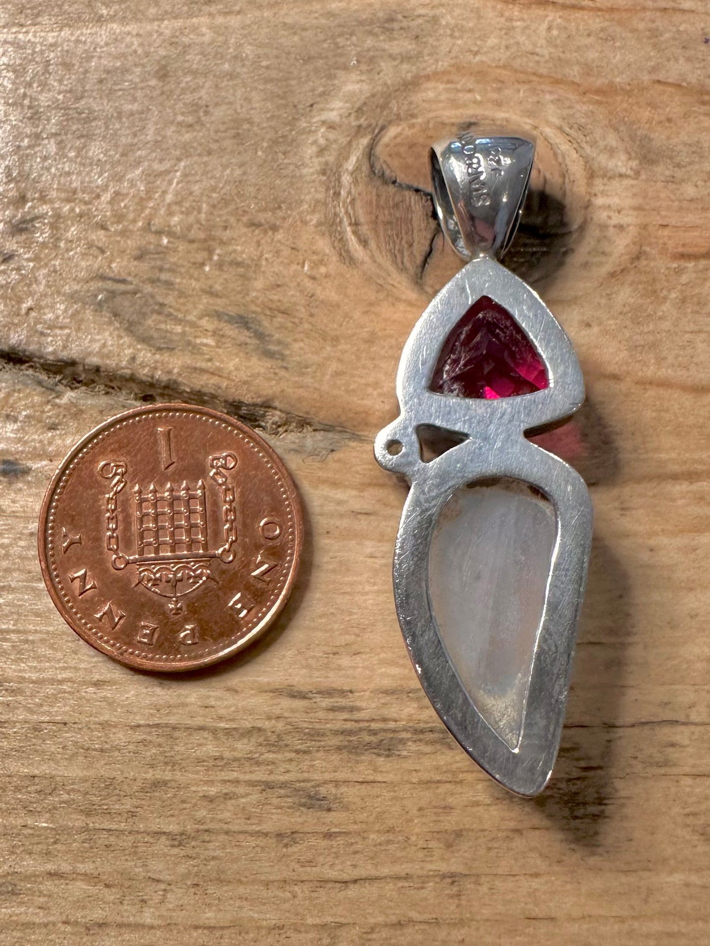 Stunning Moonstone and Red Stone 925 Silver Pendant