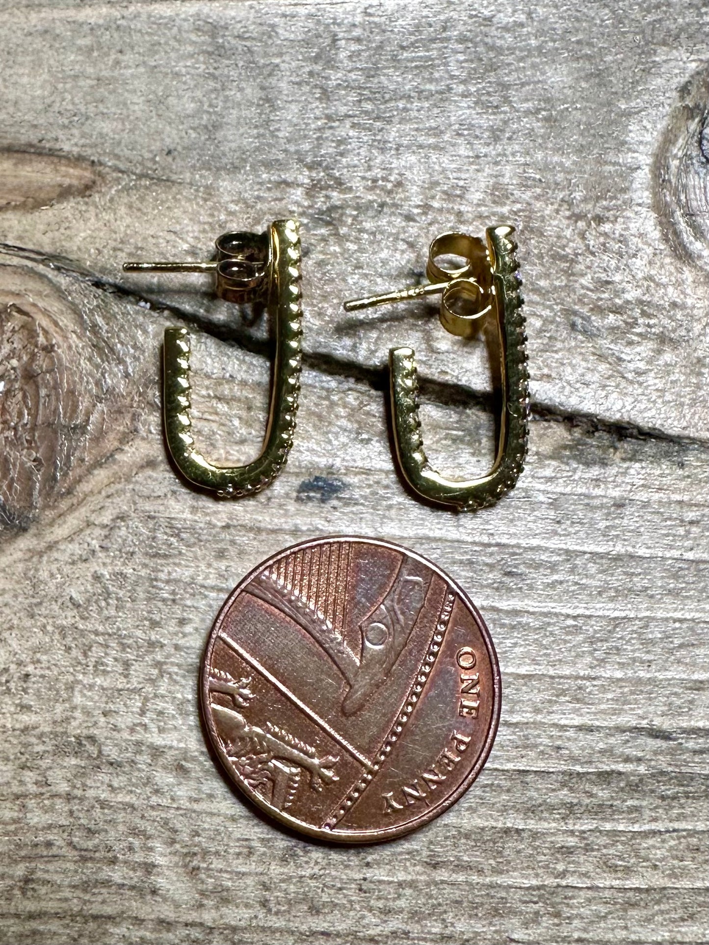Modern CZ Gold on 925 Silver Half Hoop Earrings