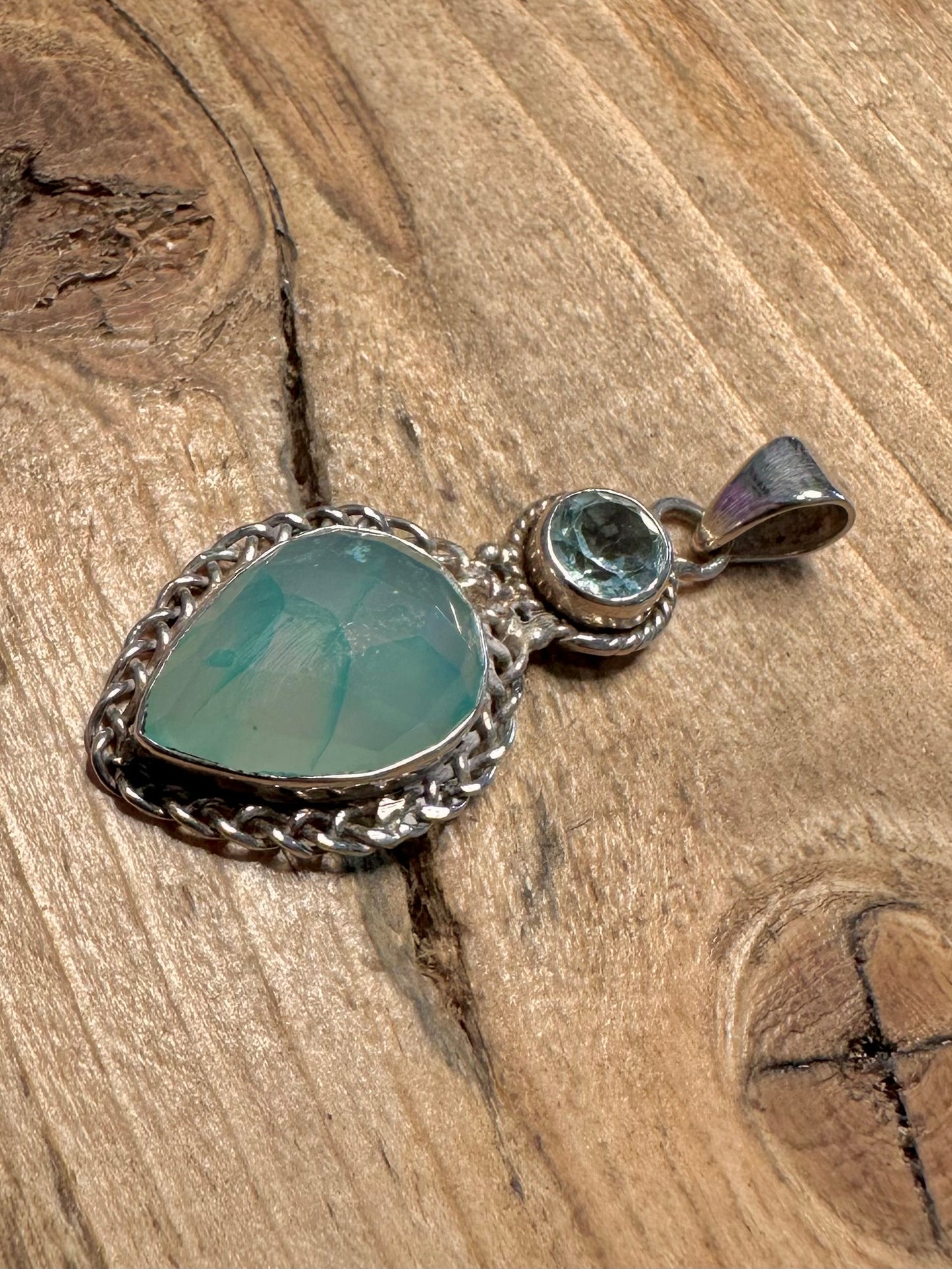 Vintage Blue Topaz and Light Blue Stone 925 Silver Pendant