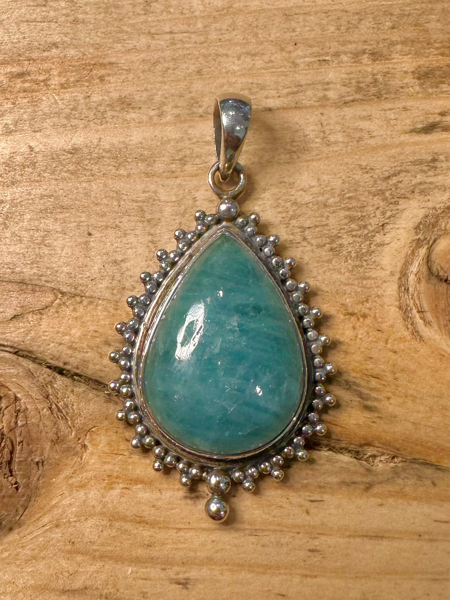Vintage Blue Translucent Stone Boho 925 Silver Pendant