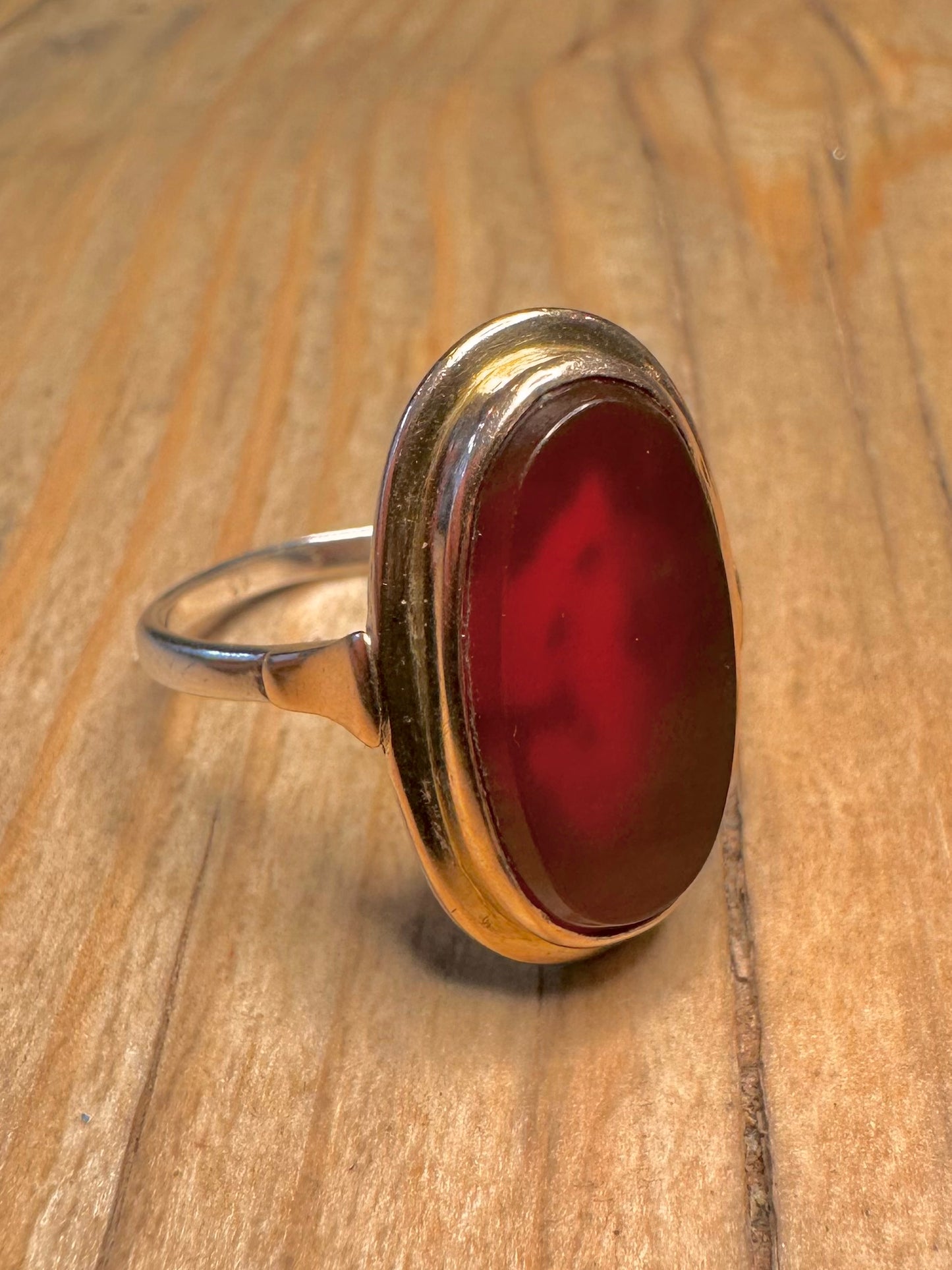 Vintage Oval Carnelian Gold on 925 Sterling Silver Size W Ring