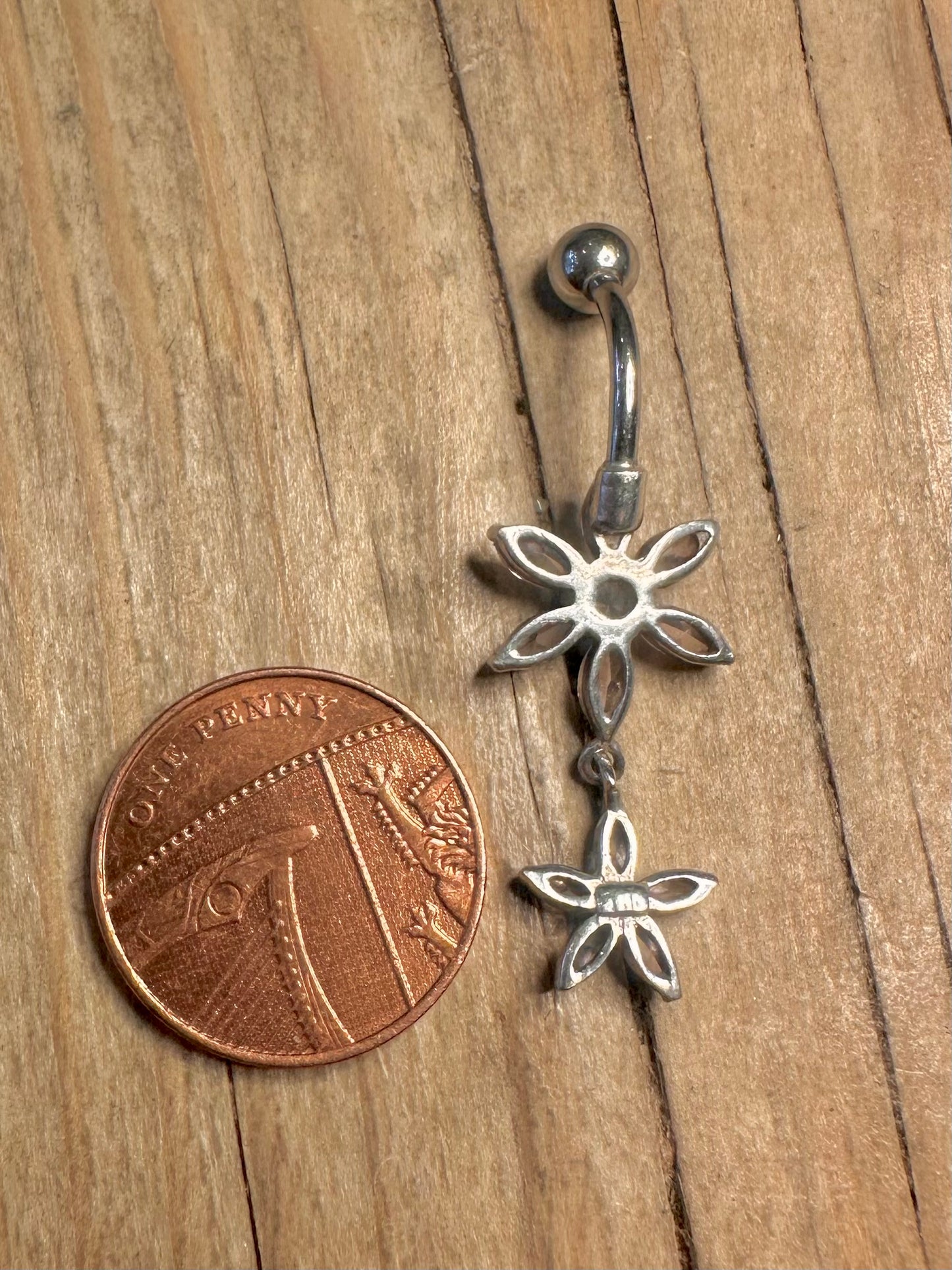 Modern Pink Flower Belly Bar 925 Sterling Silver Body Jewellery