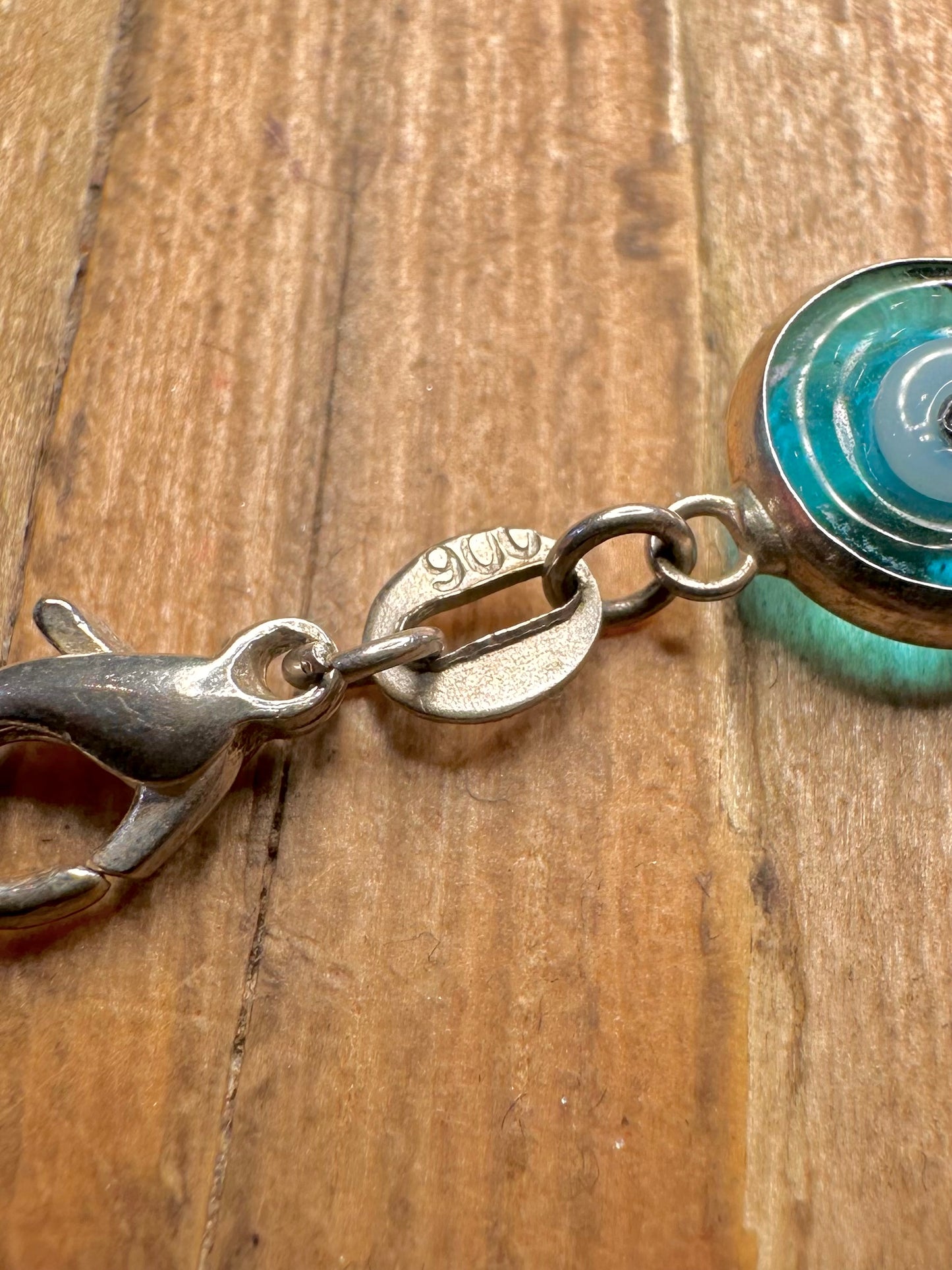 Vintage Evil Eye Link 900 Silver 7.5 inch Bracelet