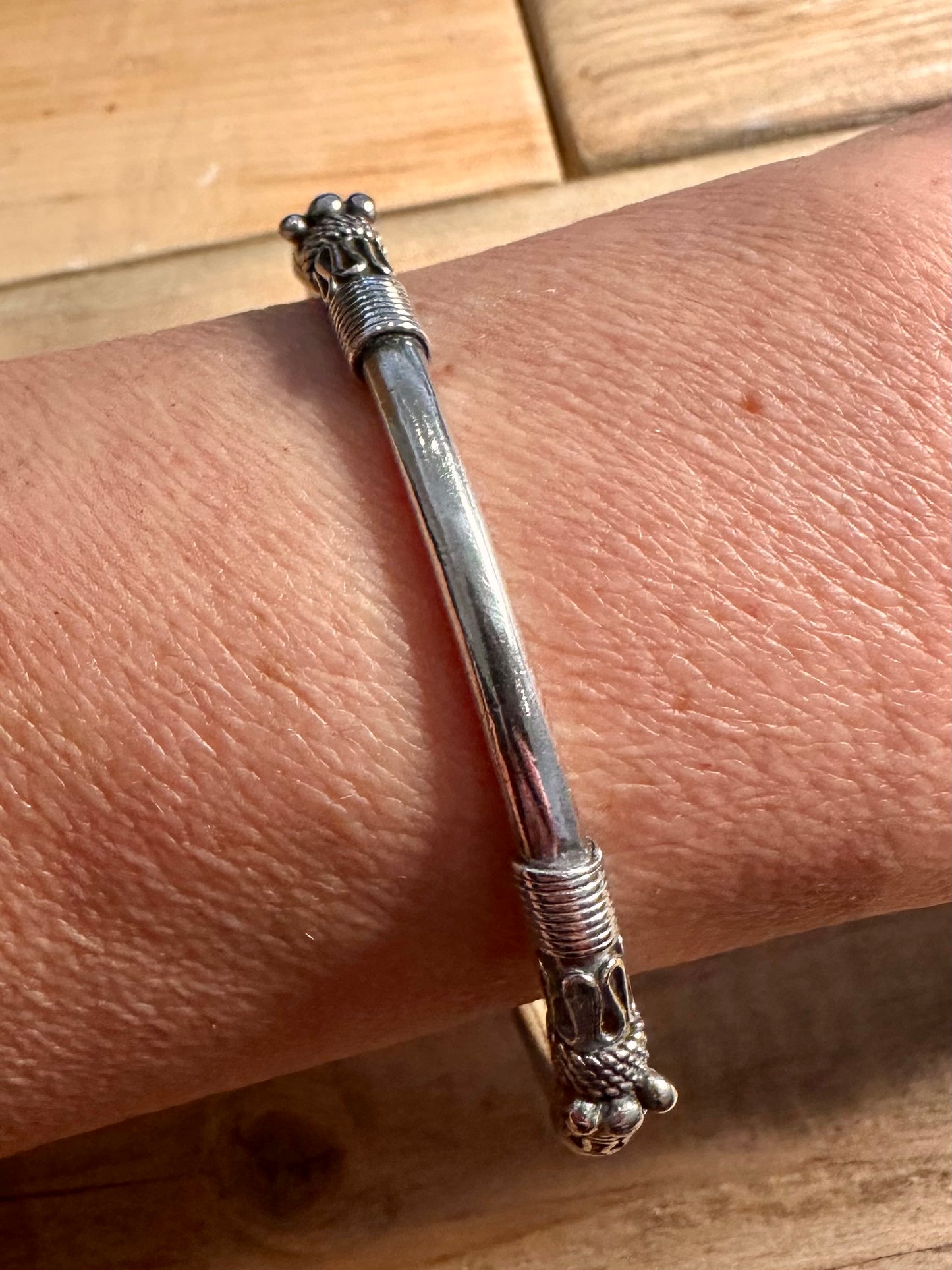 Vintage Tribal Indo 925 Silver Full Bangle