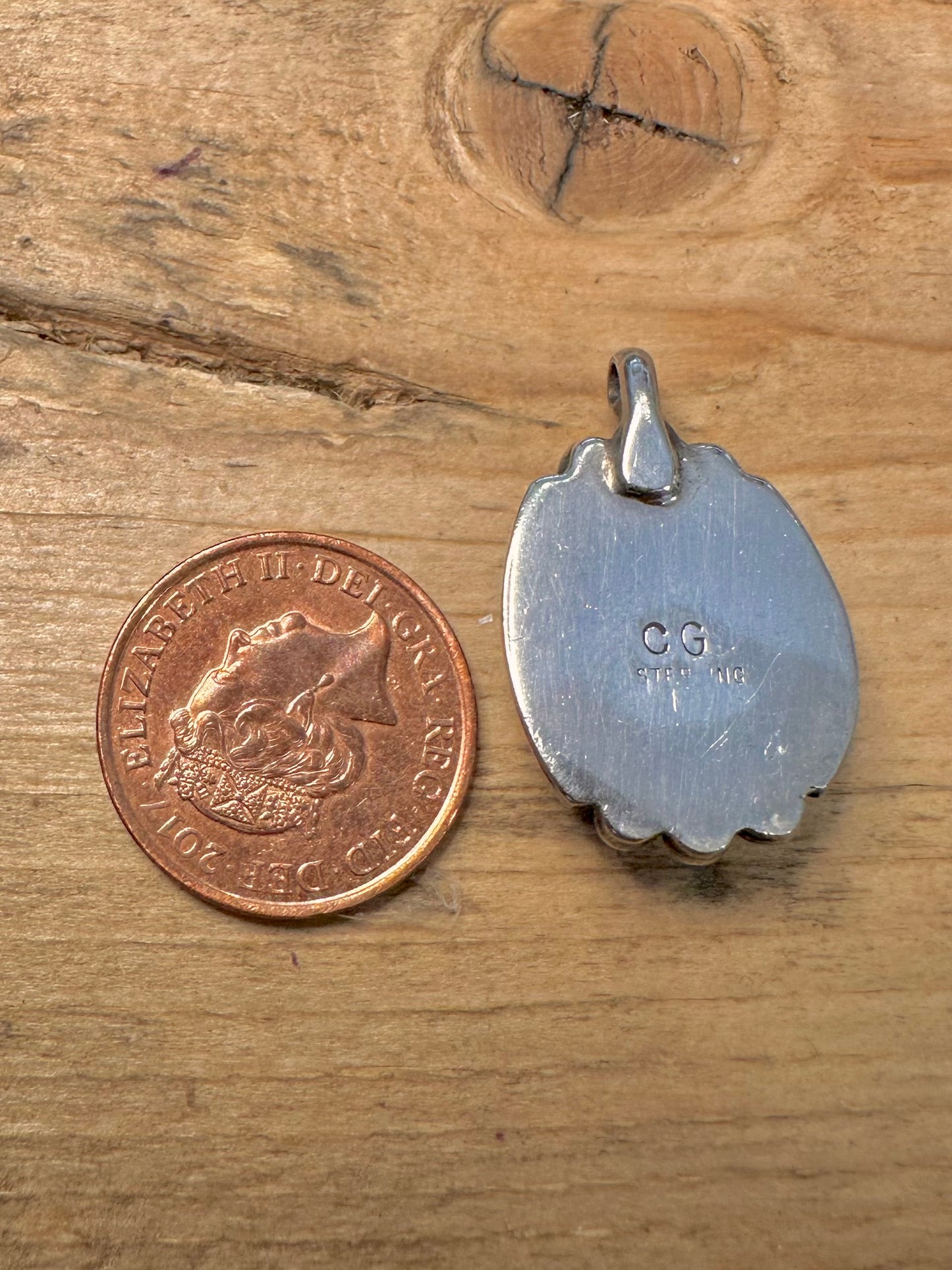 Vintage Native American Turquoise Maker CG 925 Silver Pendant