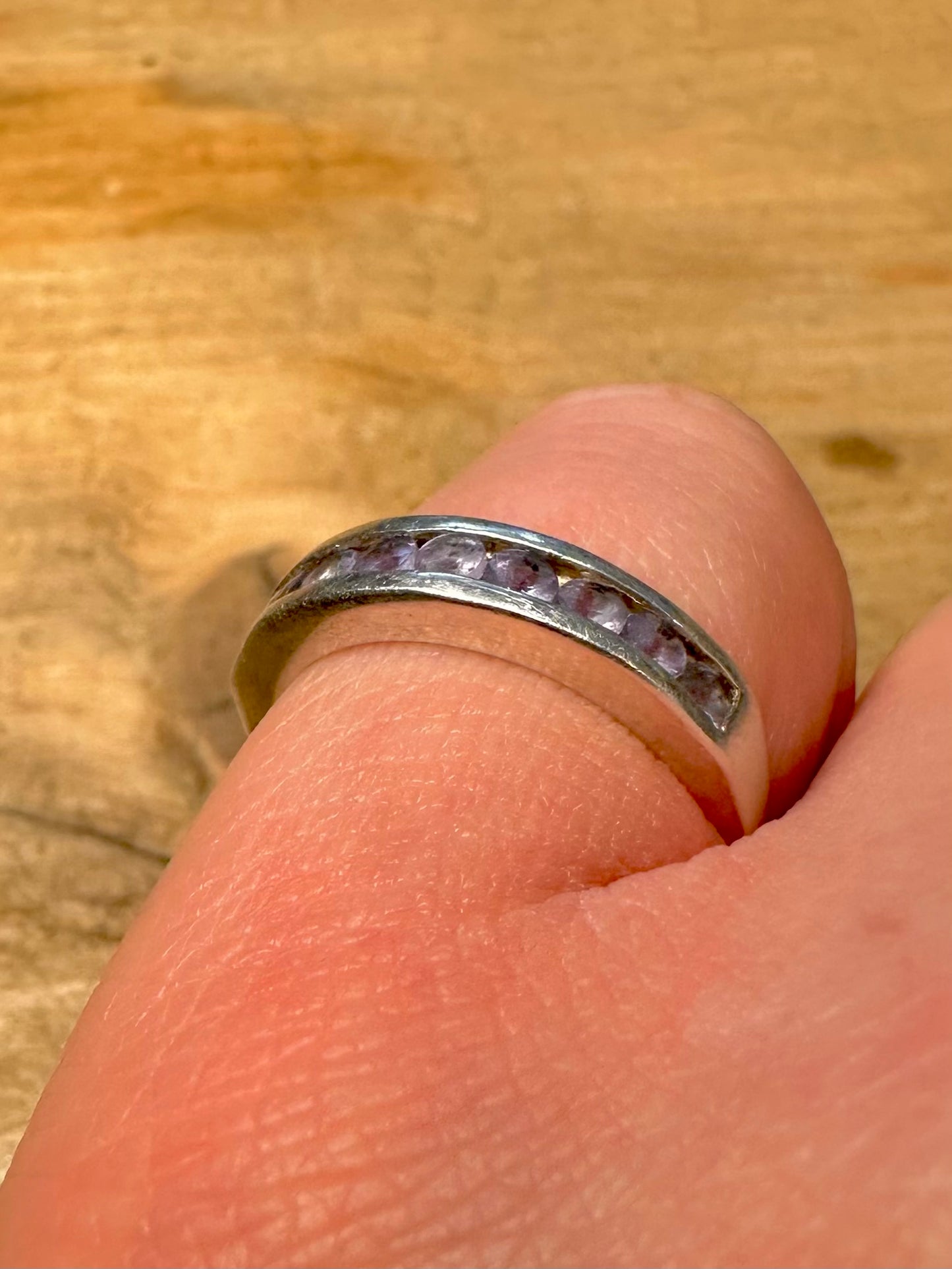 Vintage Purple Blue Stone Band 925 Silver Size M1/2 Ring