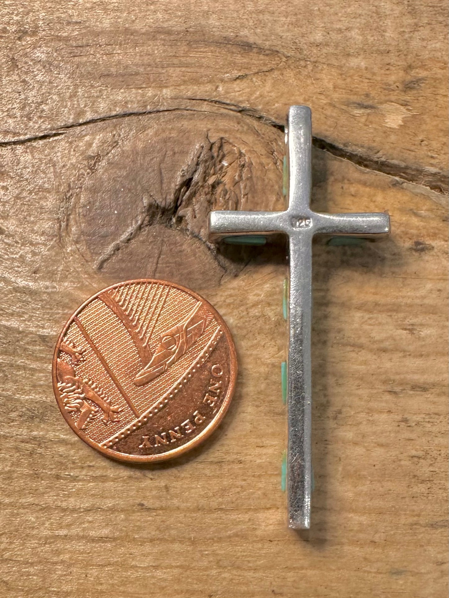 Abstract Wavy Turquoise Cross 925 Silver Pendant