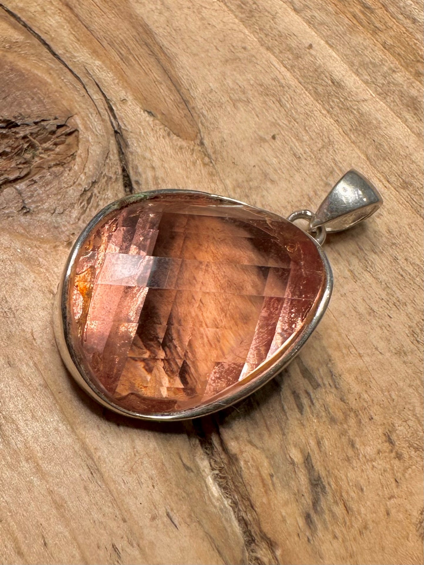 Abstract Peach Coloured Topaz 925 Silver Pendant