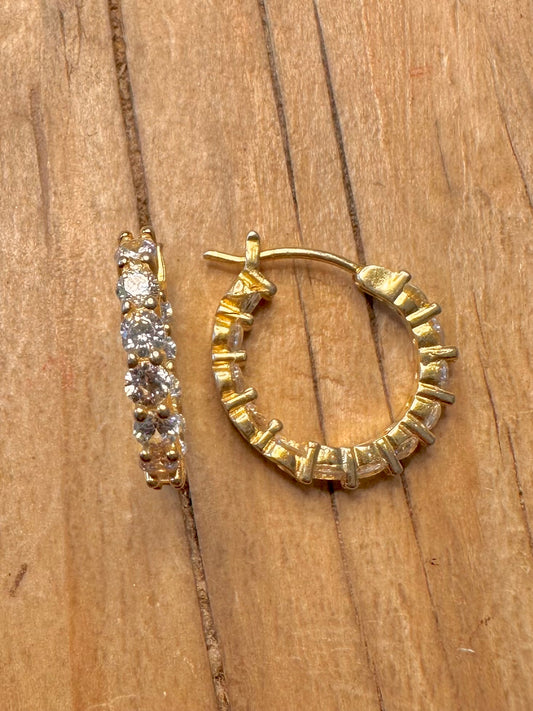 Modern CZ Gold on 925 Sterling Silver Hoop Earrings