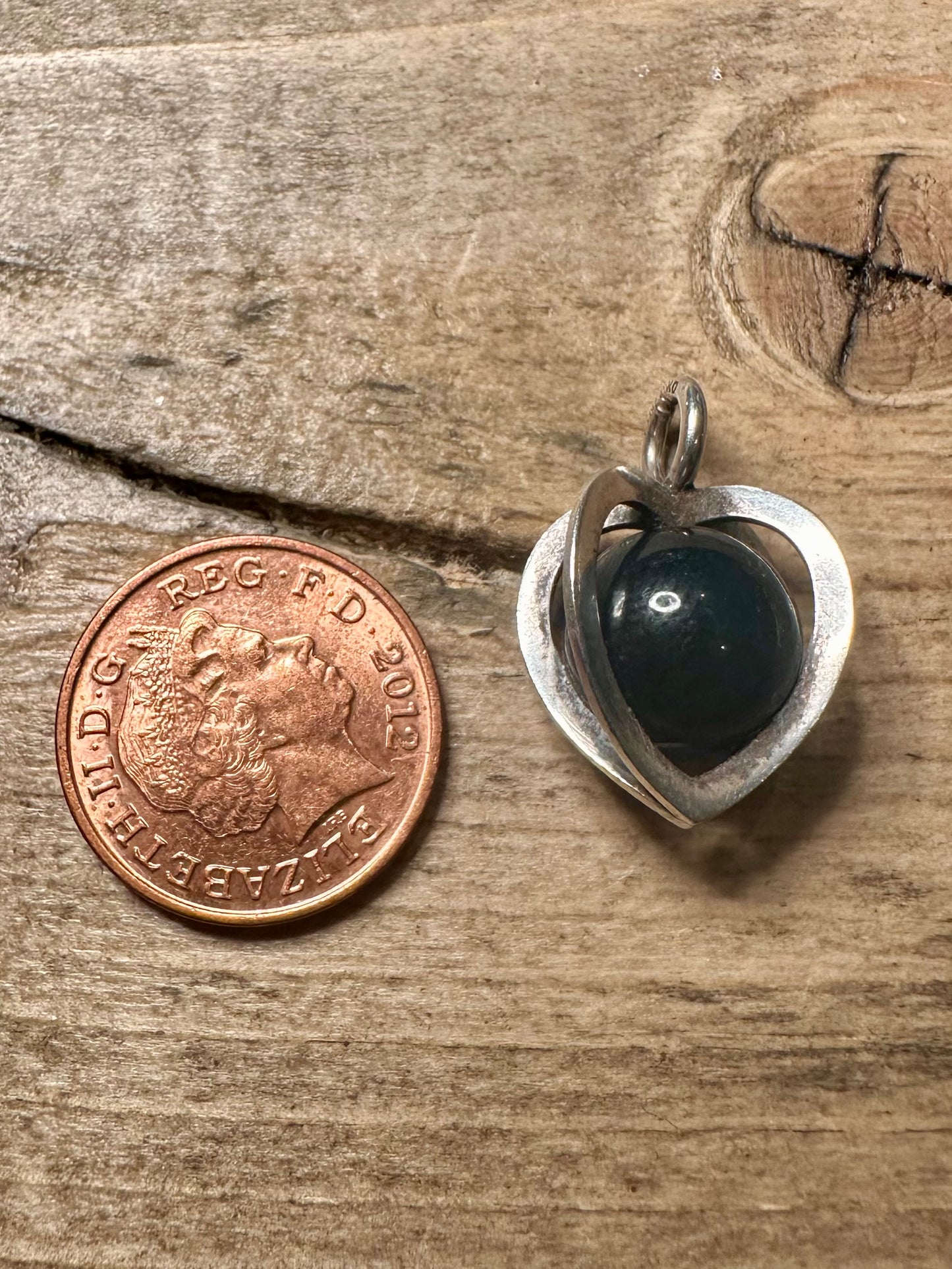 Vintage Elis Kauppi Dark Stone Ball Heart Finland 925 Silver Pendant