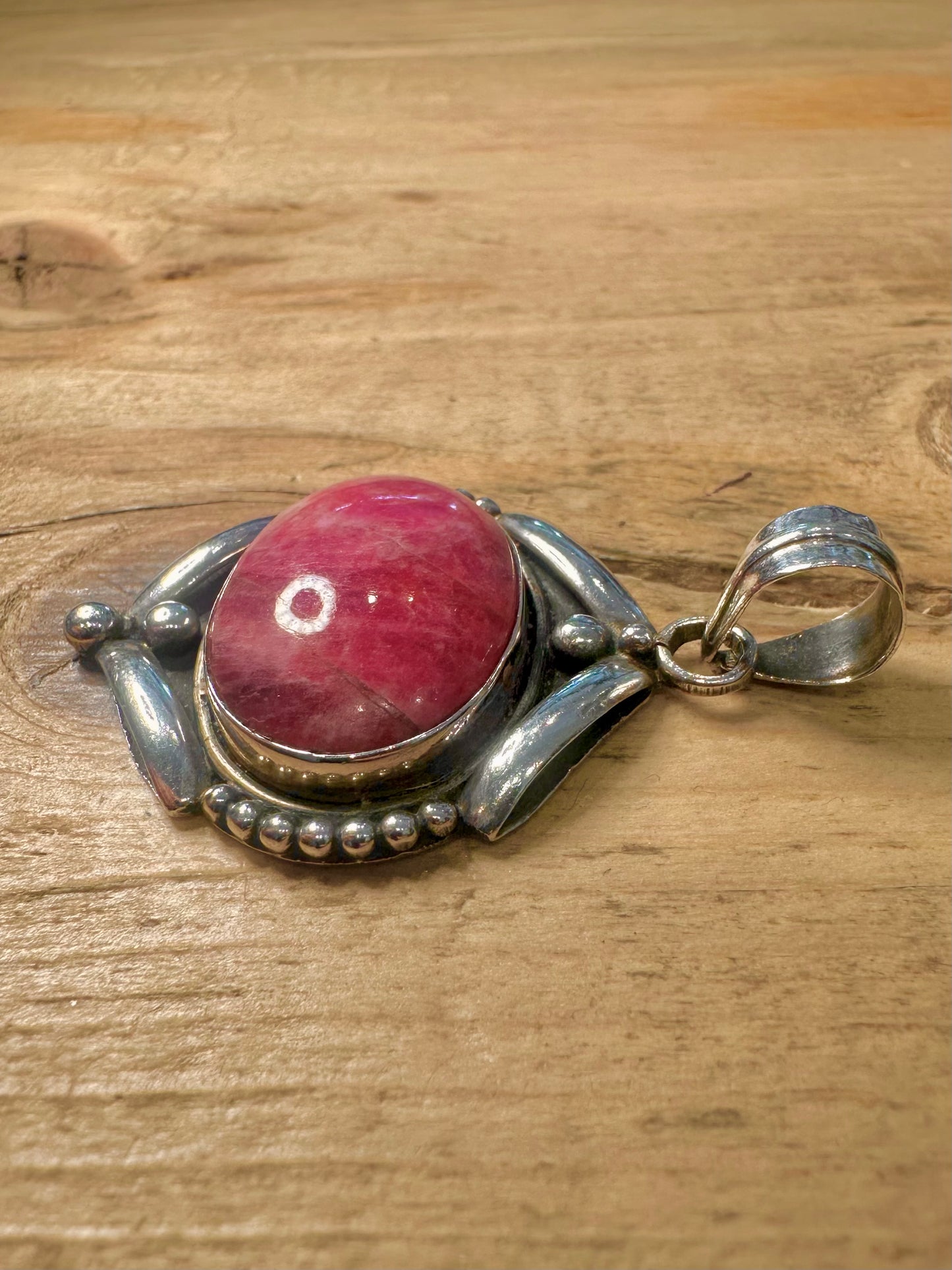 Vintage Pink Moonstone Boho 925 Silver Pendant