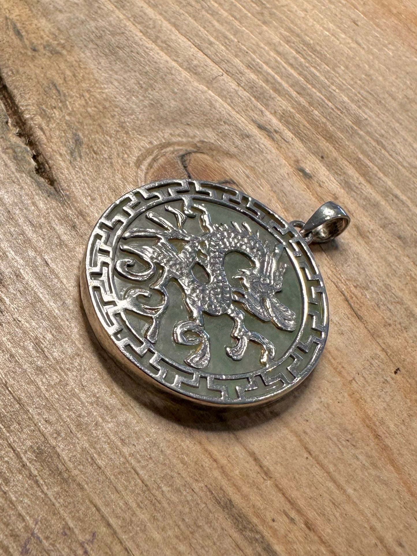 Vintage Jade Dragon 925 Silver Pendant