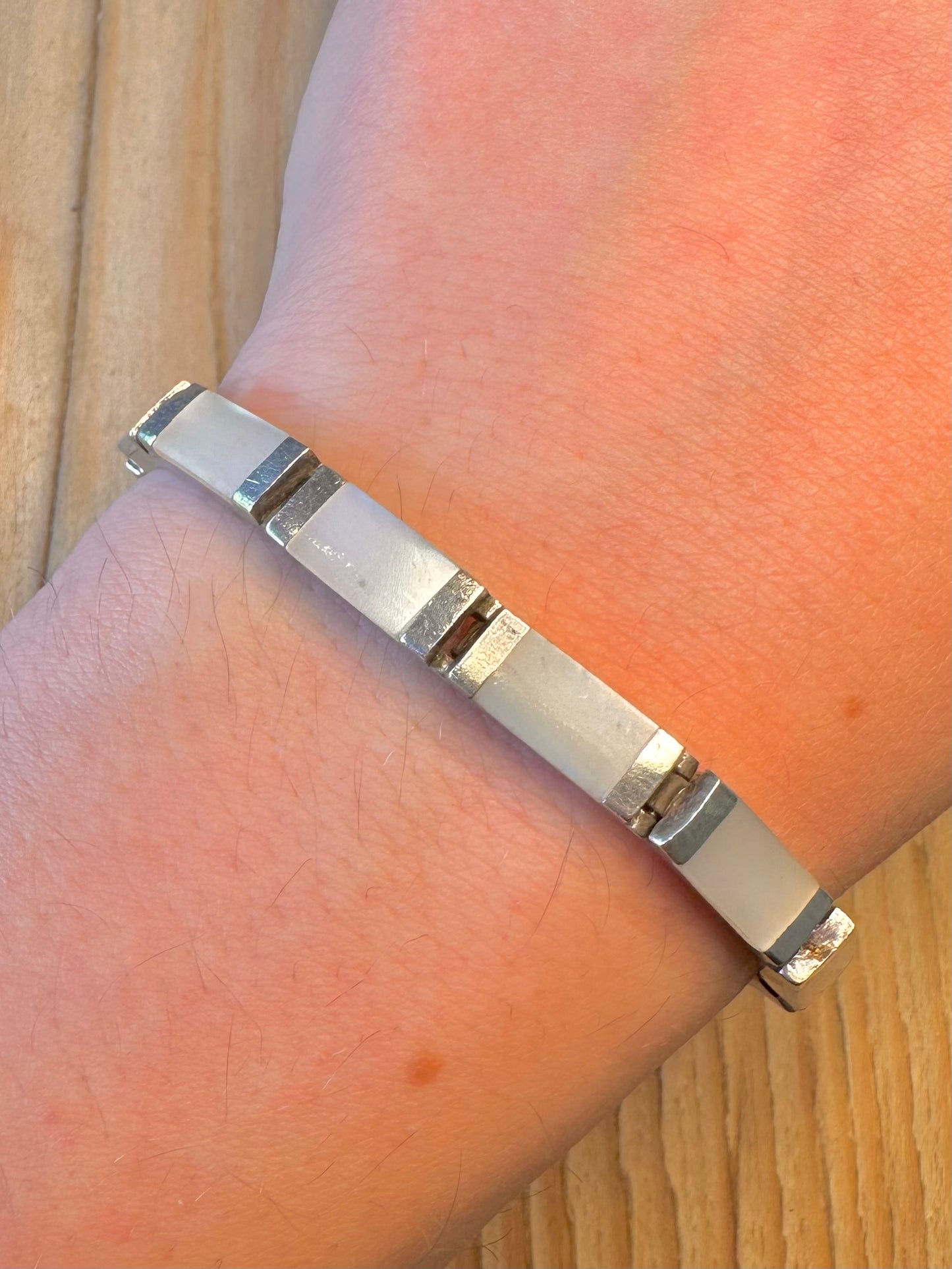 Vintage Mother of Pearl Bar 925 Sterling Silver 7.5 inch Bracelet
