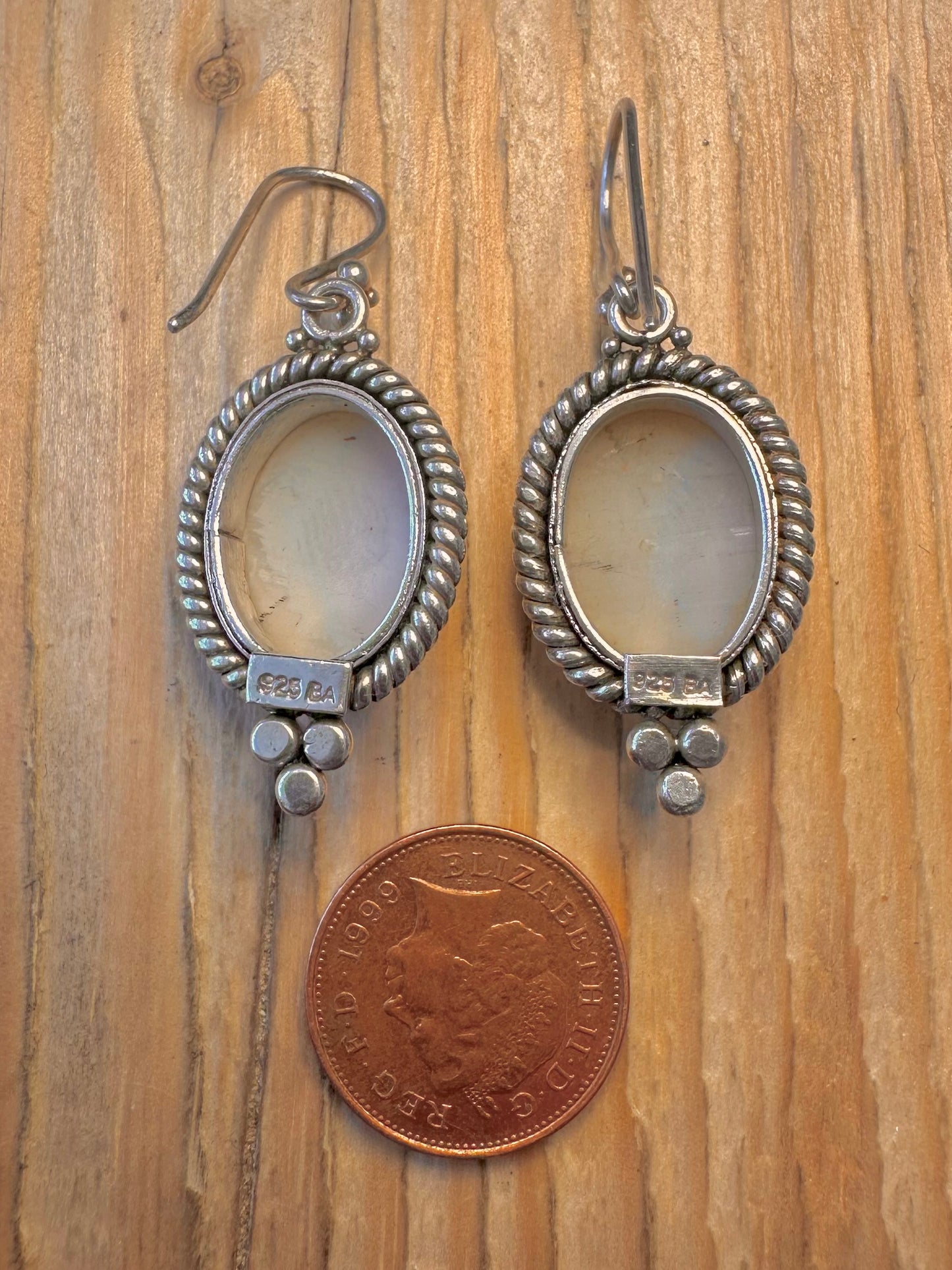 Vintage Mother of Pearl Boho 925 Sterling Silver Earrings