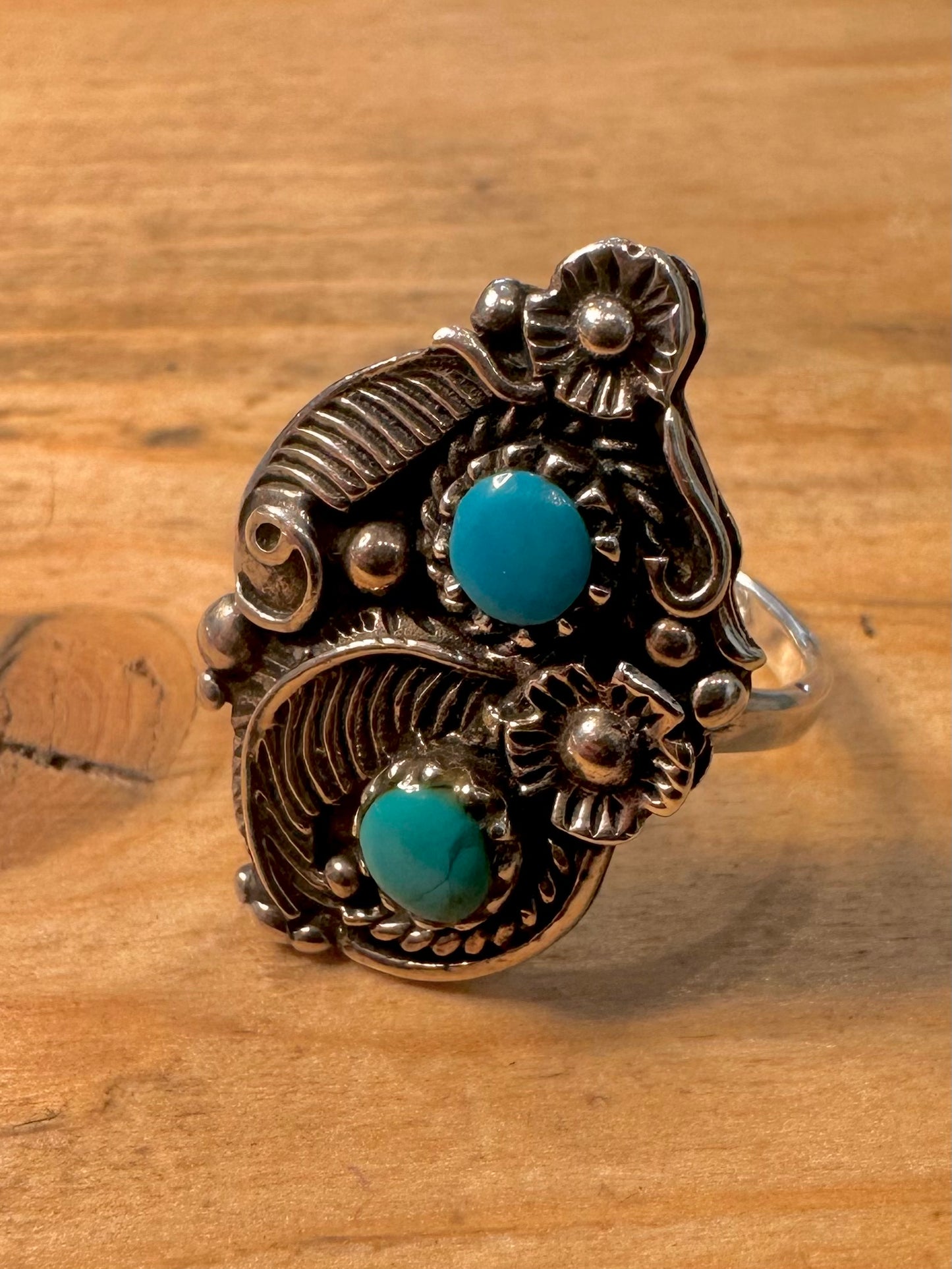 Vintage Native American Turquoise 925 Silver Size P Ring