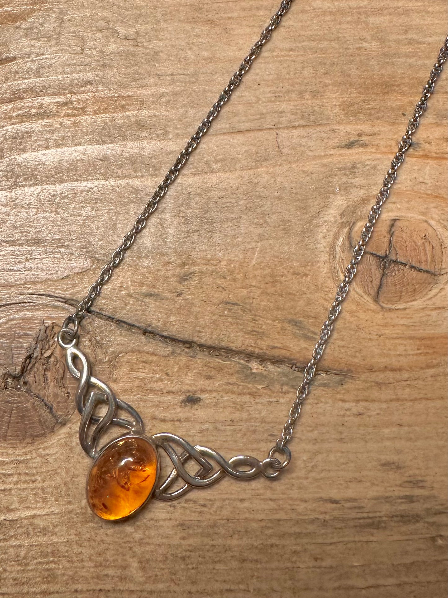 Vintage Amber Celtic 925 Silver 16.5 inch Necklace