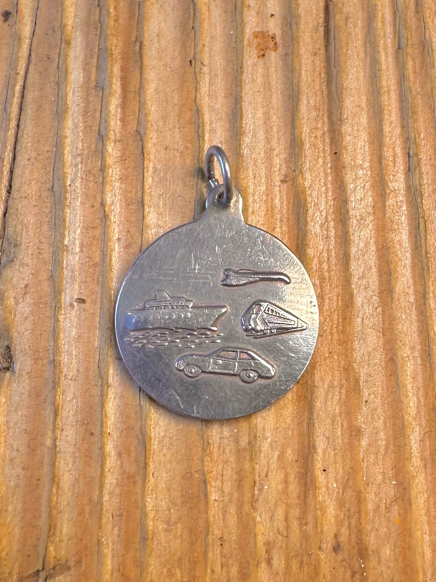 St Christopher Textured Border and Transport Back 925 Sterling Silver Pendant