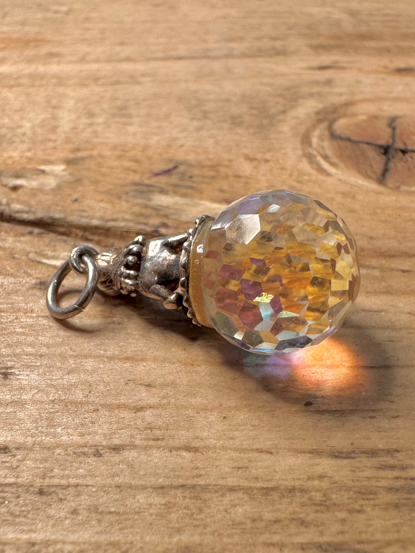 Vintage Girl on Top of Crystal Ball 925 Silver Charm Pendant