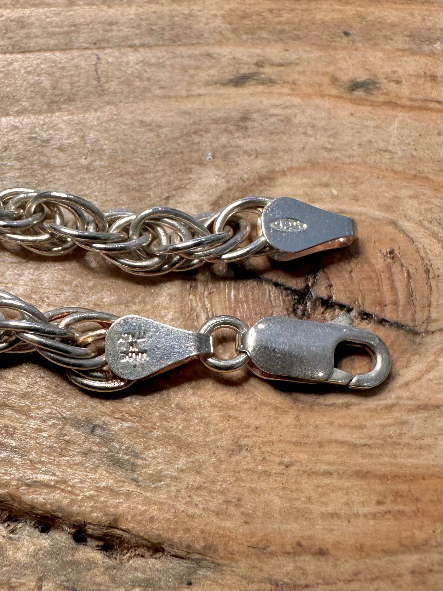 Vintage Rope Chain Italy 925 Silver 7 inch Bracelet