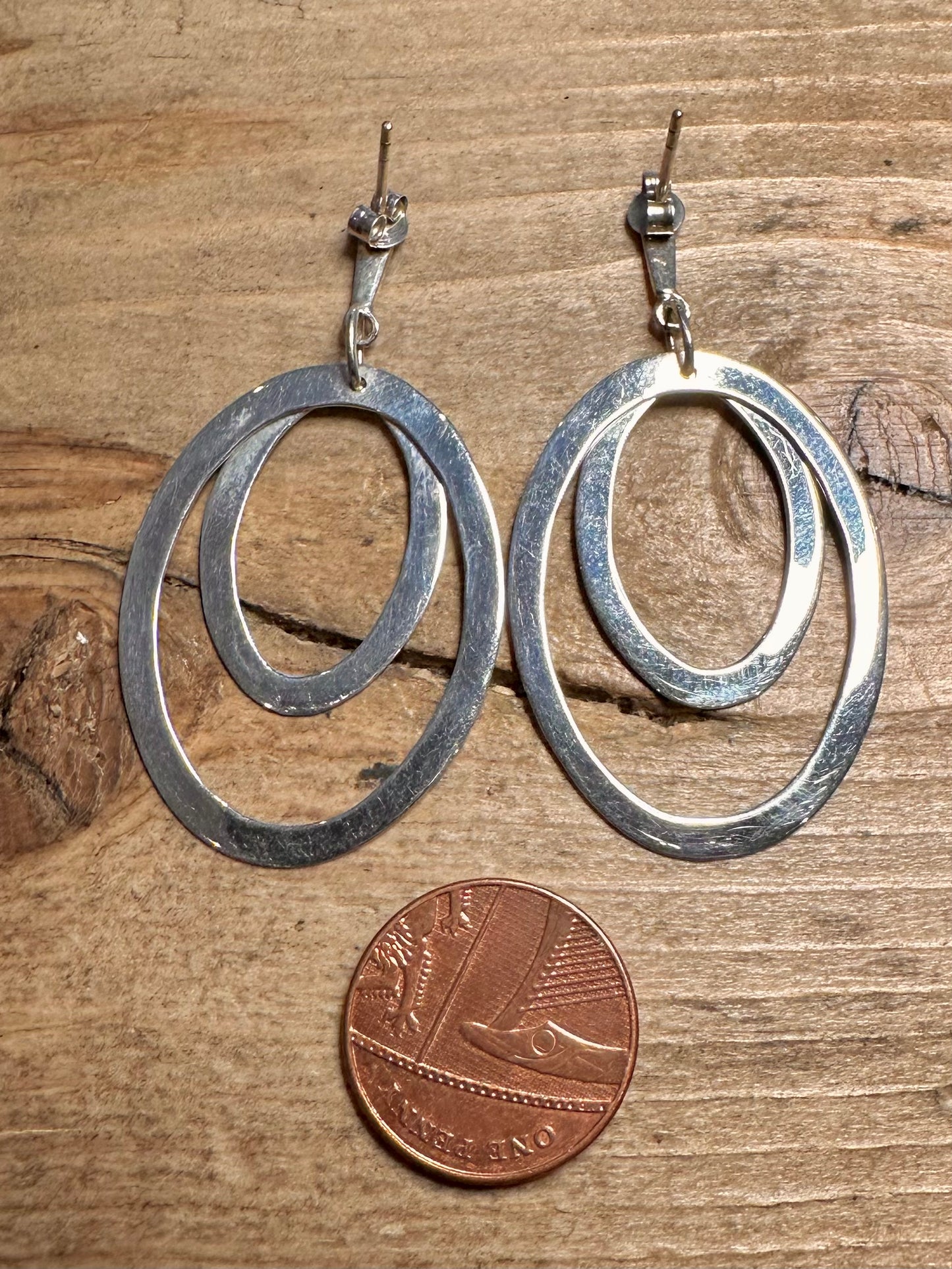Abstract Double Oval Dangle 925 Silver Earrings