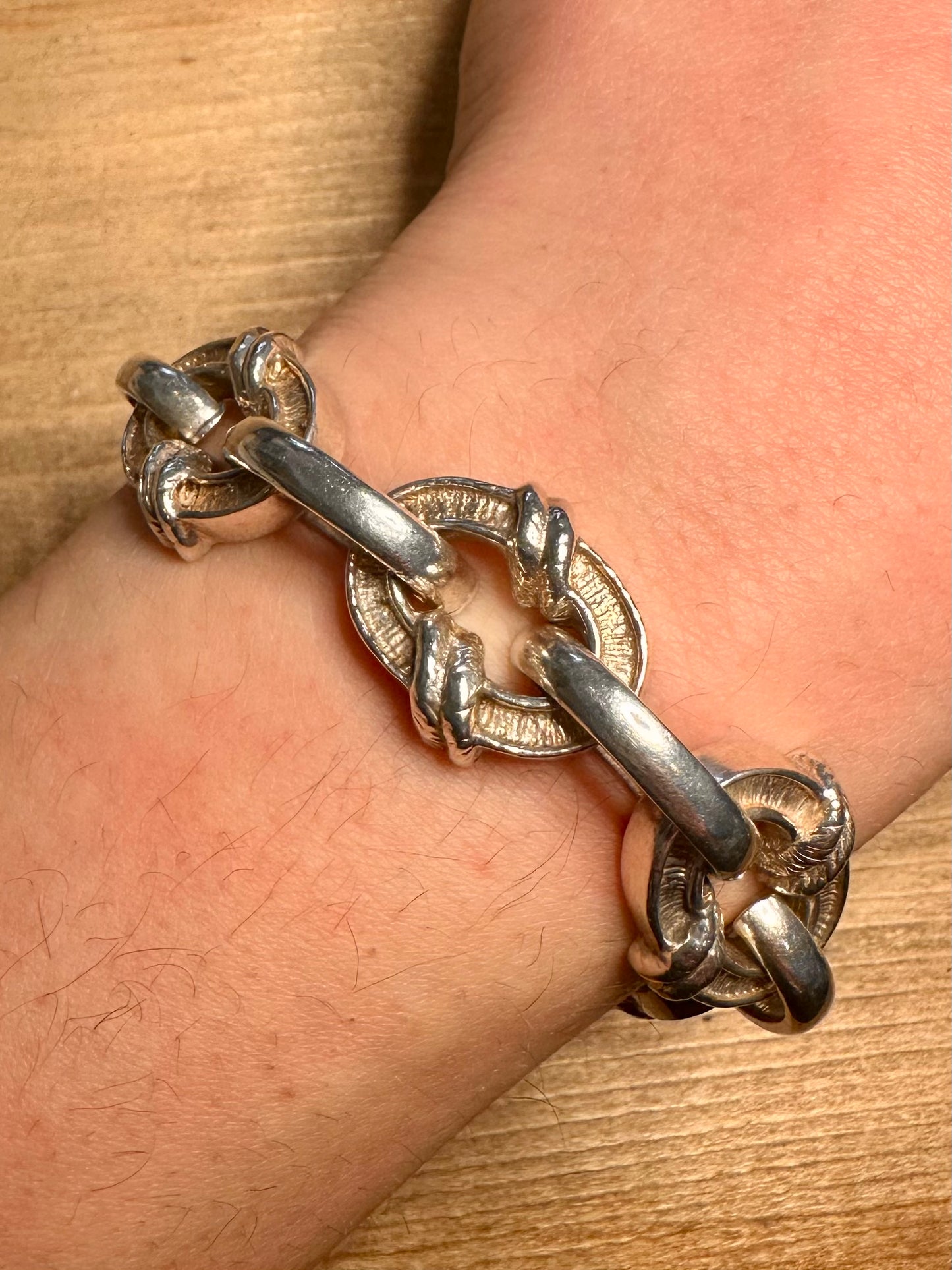 Vintage 1974 Chunky Abstract Unusual Link 925 Silver 7.5 inch Bracelet