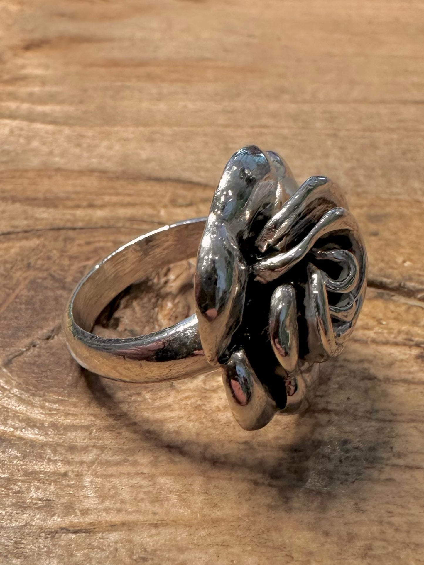 Modern Rose Flower 925 Silver Size L Ring